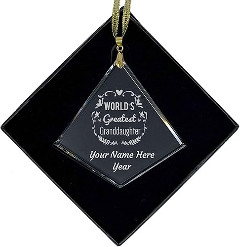 LaserGram Personalized Glass Christmas Ornament, World's Greatest Granddaughter, Custom Laser Engraved Gift Idea (Diamond Shape)
