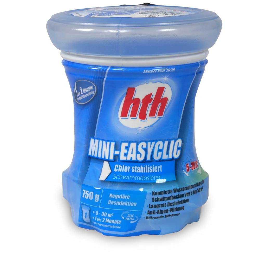 HTH Mini-EASYCLIC 750 g Komplettpflege für 1-2 Monate | Optimal für Quick-Up Frame Pools oder Stahlwandbecken | Langzeitdesinfektion auf Chlorbasis zur Dauerchlorung Antialgen Wirkung und Klareffekt