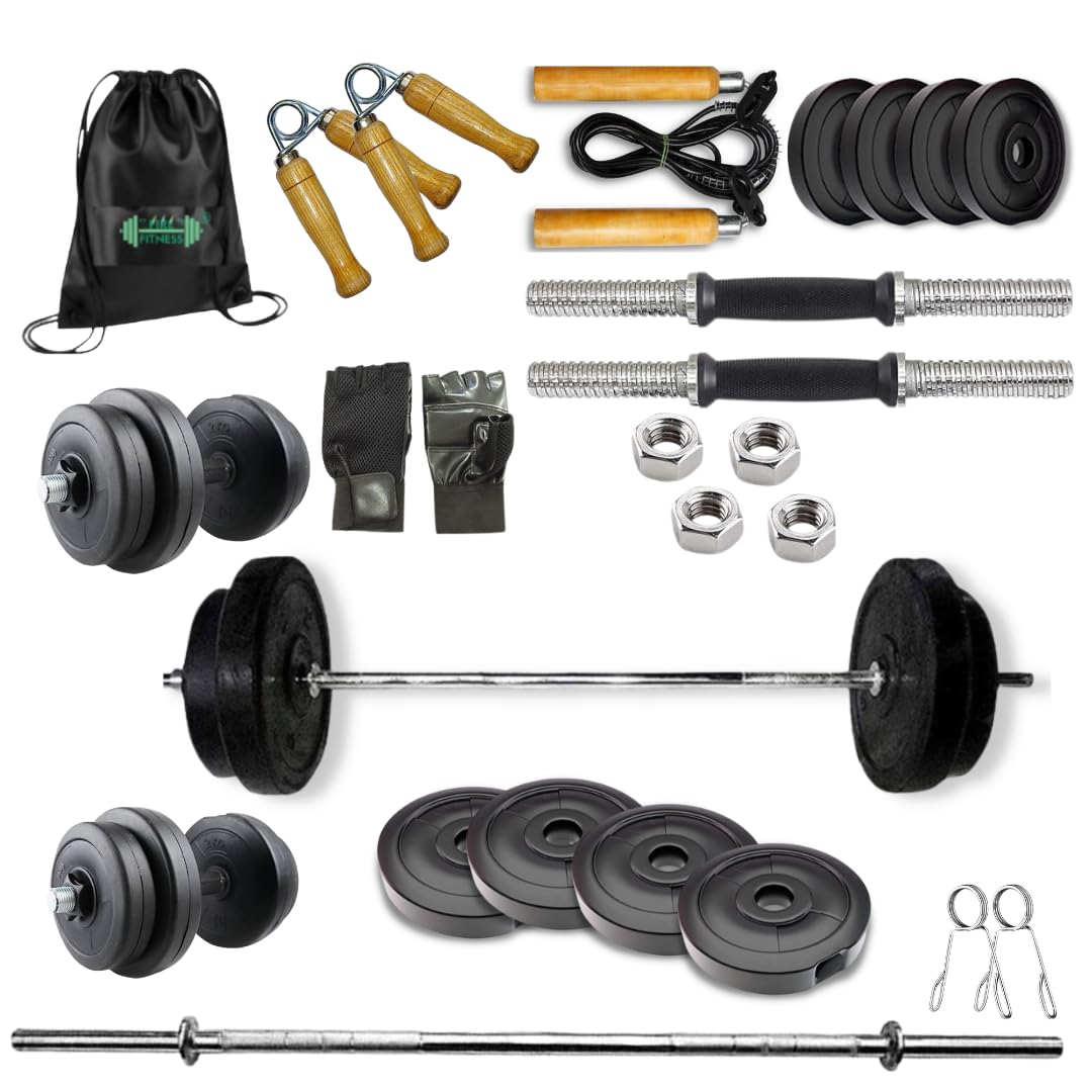 FIRE FITNESS Home Gym 5-ft Solid Steel State Gym Rod with (PVC Home Gym 10kgweight Set Combo) with Gym kit accesories for Men Home Workout Equipment-picture-32