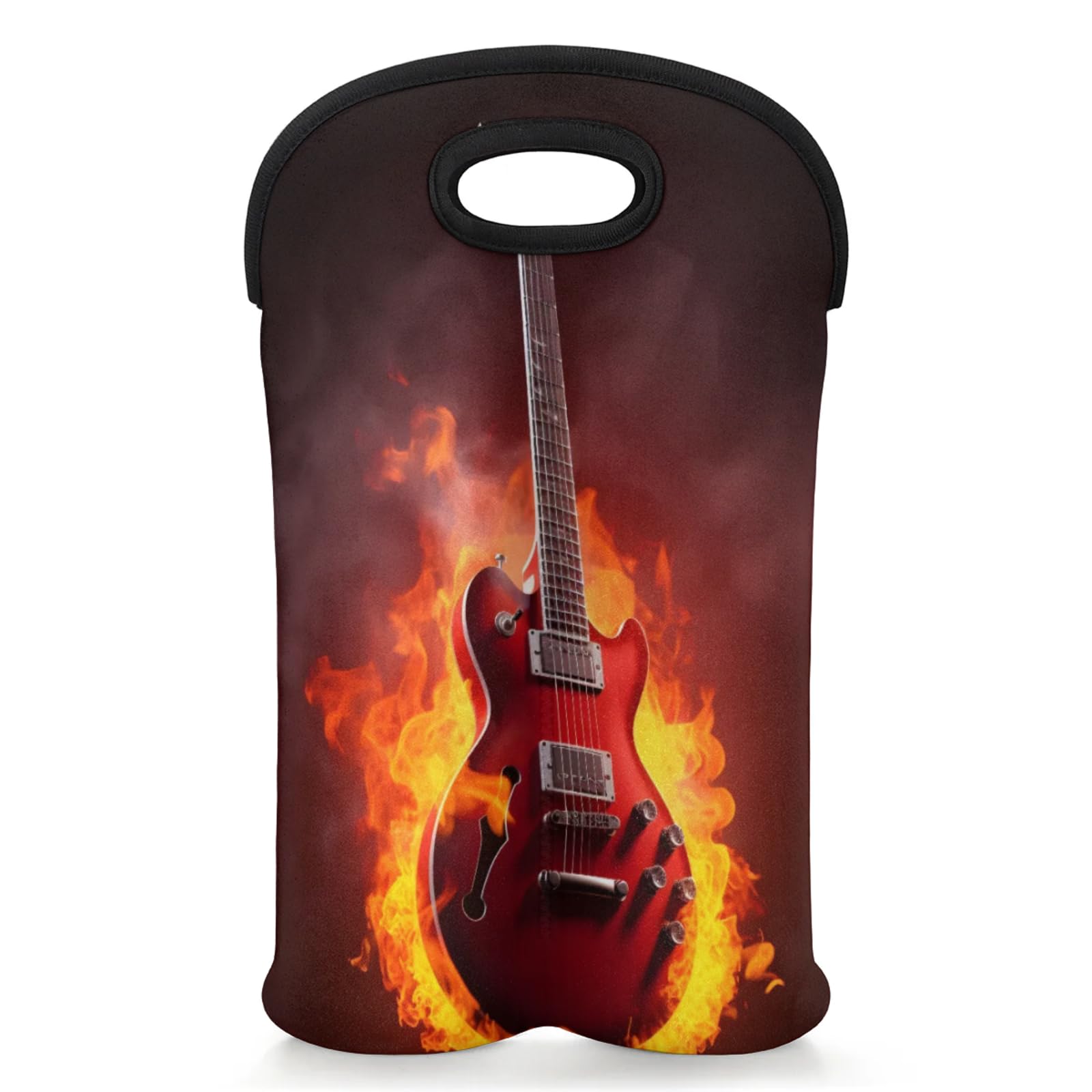 GzLeyigou 2 Bottles Flame Guitar Wine Bag Sleeve Totes Music Neoprene Protective Wine Carrier Bag for Wine,Water, Champagne, Beer, Baby Bottles,Gift 14.5 x 10 Inches