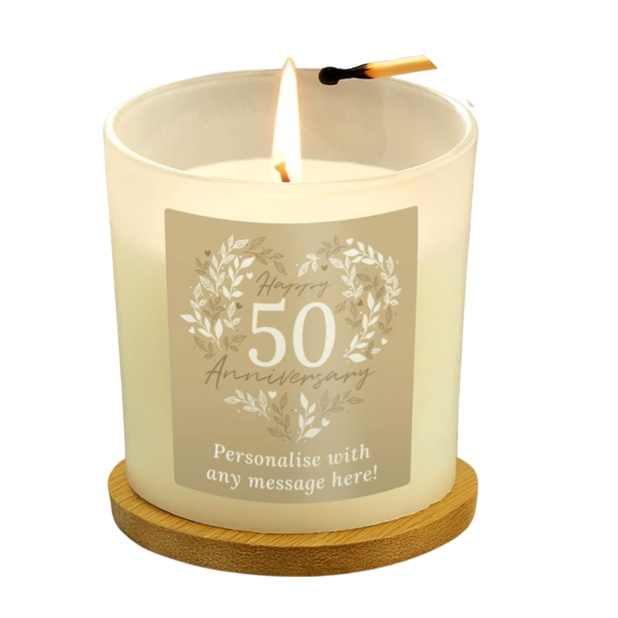 Caleli Gifts White Golden Wedding Anniversary Candle. Personalised 50Th Anniversary Candle Jar.