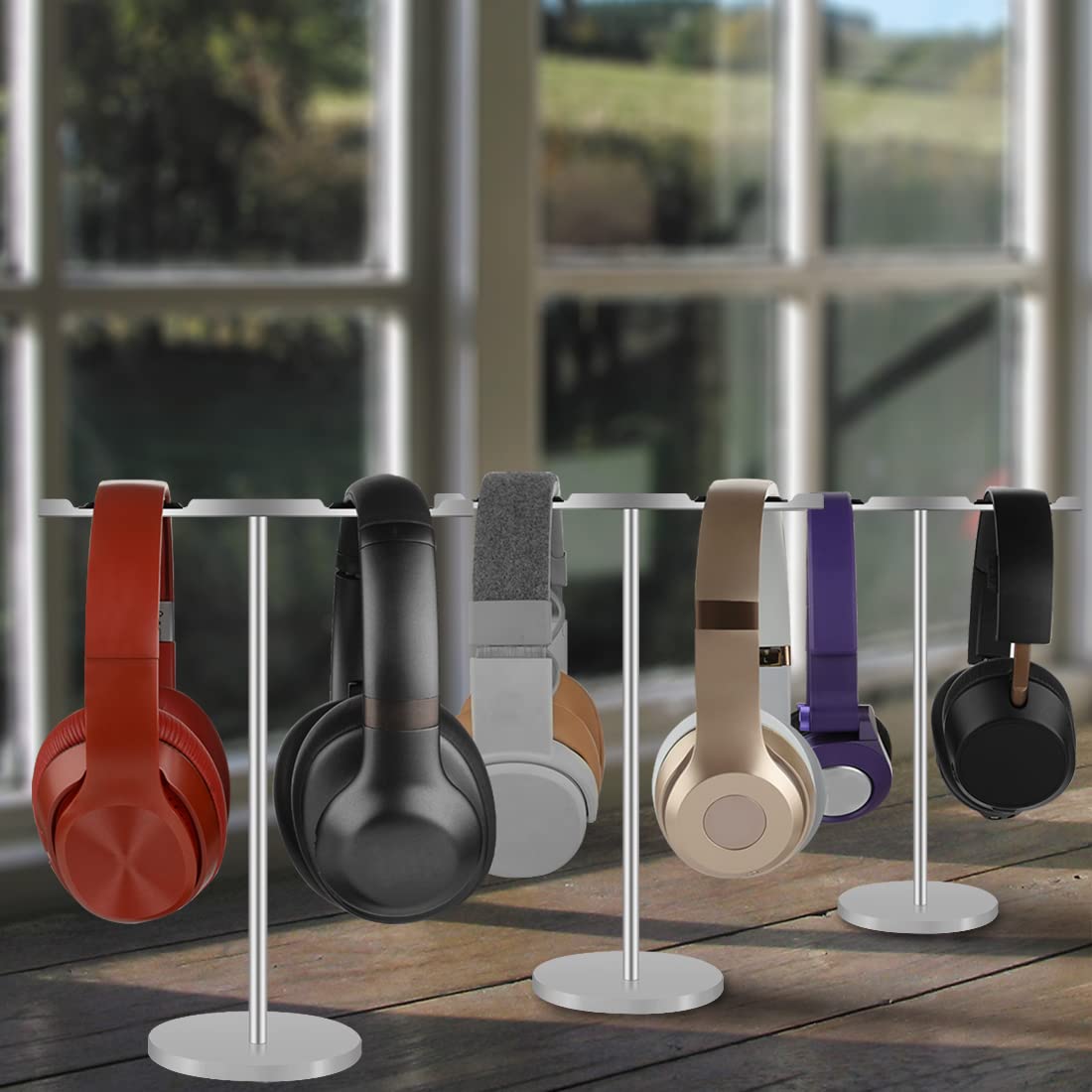 Geekria Alliage d'aluminium Double Support pour Casque Grand Over Ear, Support de Casque de Jeu, Support d'affichage de Bureau avec Base Solide Compatible avec Beats, Bose, Sony, AKG, ATH, B&O(Argent