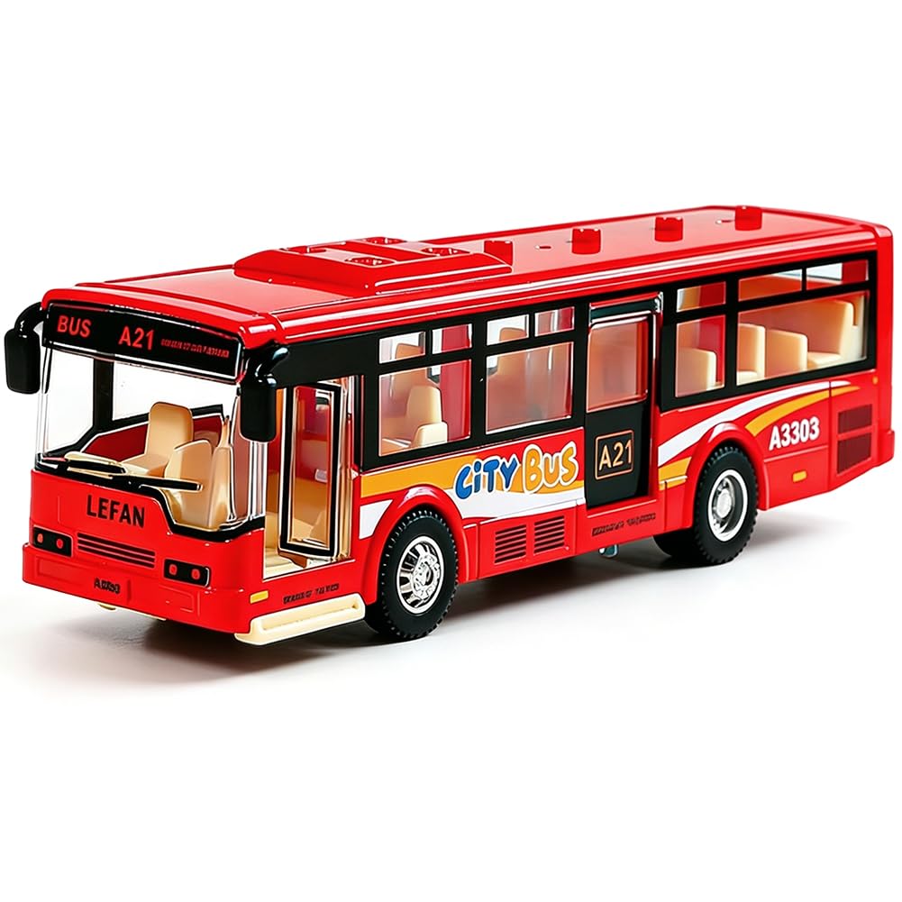 Spiritzohic Bus Car, Bus Model Car Play Vehicles Pull Back Vehicle Alloy Diecast Vehicles Mould Pull-Back Buss Play Vehicle with Lights and Sounds City Cars Model Gift for Birthday Carnival(Red)