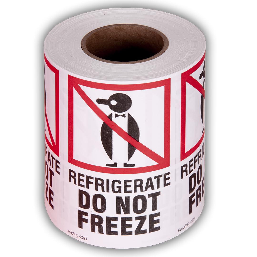 Kenco 3" X 5" Refrigerate Do Not Freeze Safe Handling Stickers for Shipping and Packing - 500 Adhesive Labels Per Roll (5 Pack)