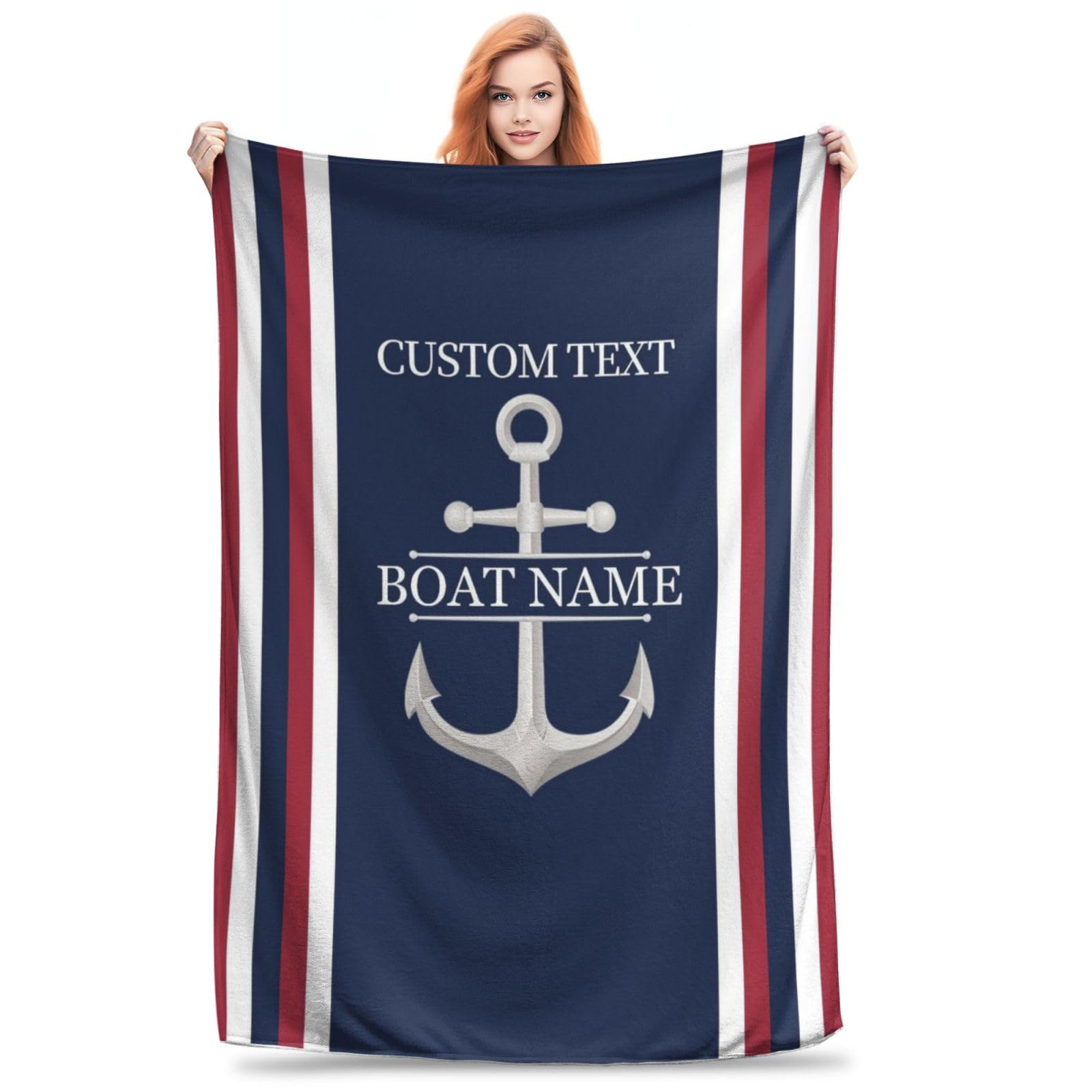KKIIOEXX Personalized Nautical Sailing Throw Blanket,Custom Captain Anchor Compass Flannel Blanket with Name,Soft Lightweight Throw Blanket for Sofa Couch Bed Room, for Men Women