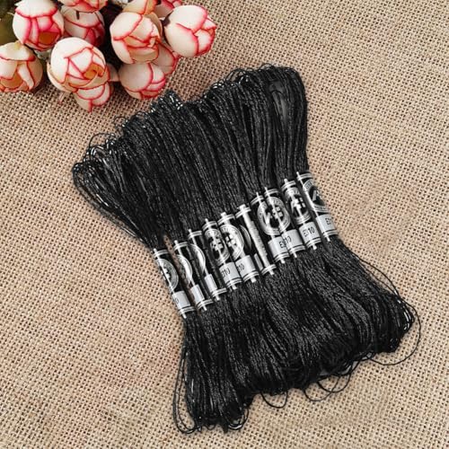 Image of 10 Skeins Black Polyester Embroidery Floss Metallic Shimmer Cross Stitch Thread Gold Silver Glitter Floss Bulk for Sewing Making Friendship Bracelet Weaving Knitting Needlepoint Handcraft