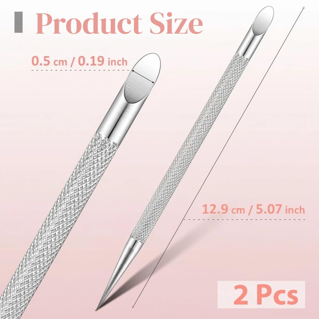 Beavorty Cuticle Pushers 2-Pack Stainless Steel Double-Head Nail Cleaner Remover with Non-slip Handle Gel Fingernails Dead Skin Polish Peeler for Manicure Fingernails Toenails