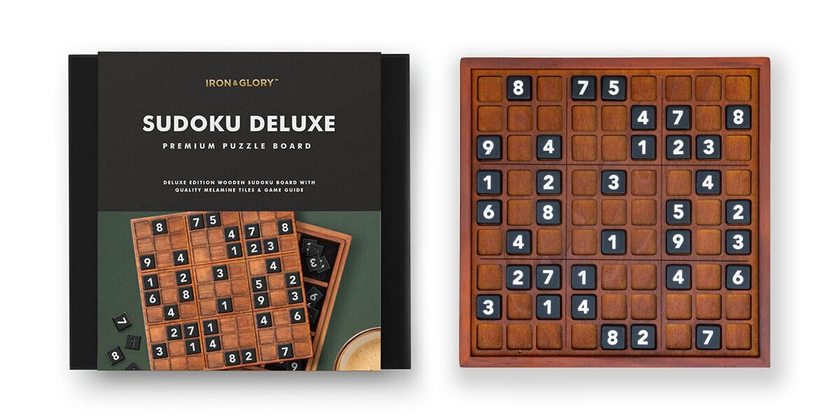 Iron & Glory Deluxe Holz-Sudoku-Puzzle-Spiel | Gehirnspieler 81 nummerierte Melamin-Fliesen & umfassende Anleitung | Reise-Brettspiel für Freunde & Familie | Ideales Retro-Neuheitsgeschenk & Wohndekor