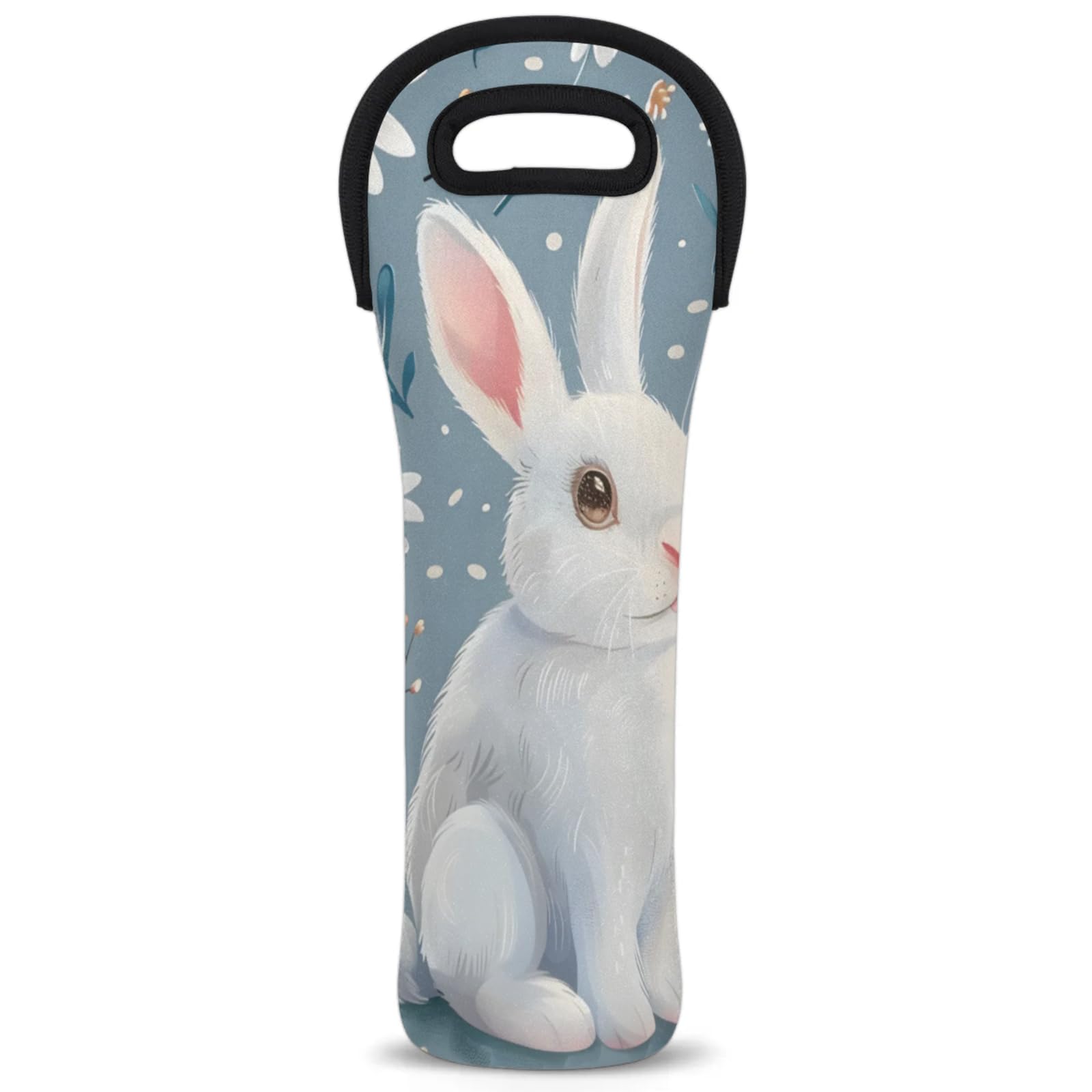 Neoprene Wine Tote Carrier Bag for Wine,Water, Champagne, Beer, Baby Bottles 15.6 x 5.1 Inches, Protective Wine Bag,Rabbit Flowers