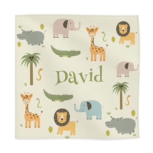 Wanapix | Servilleta de Tela Personalizada con Nombre | Servilleta Animales |Colegio/Guardería/Infantil/Primaria | Apto Lavadora | 45x45 cm | Animales Salvajes