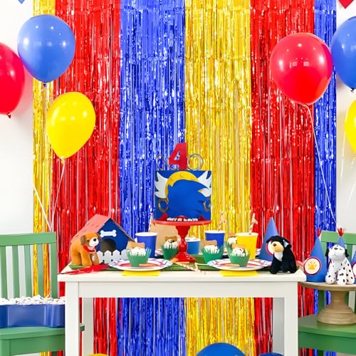 Cortinas de flecos LOLStar rojo azul y dorado decoraciones de cumpleaños 2 piezas 5