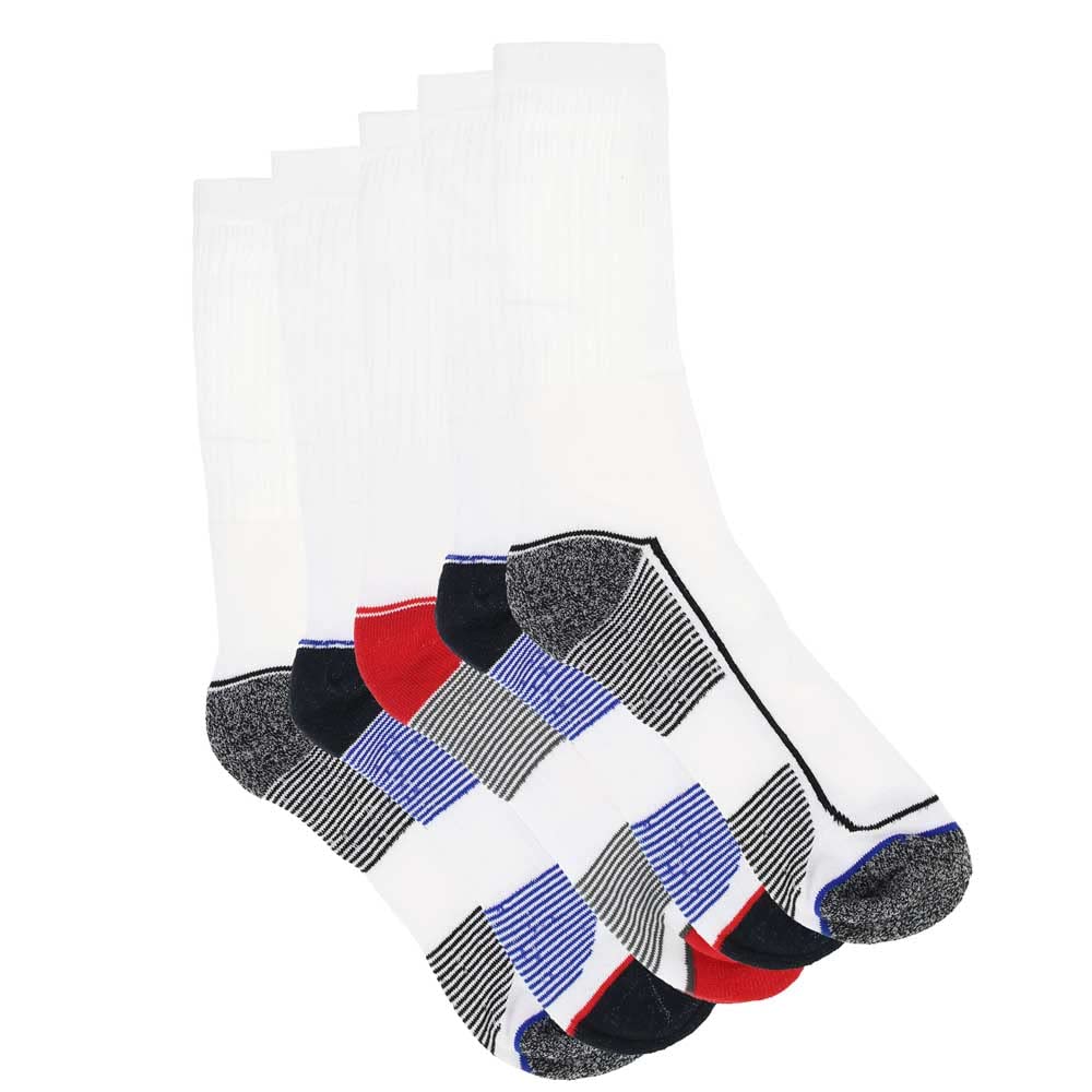 Liv Lingerie Men's White Sport Socks Multipack 5 Pairs Cushioned Active Cotton Rich Work Full Length Uk Size 6-8.5 9-12 6 7 8 9 10 11 12 Unisex Ladies Older Boys Adult (, Uk 6-8.5)