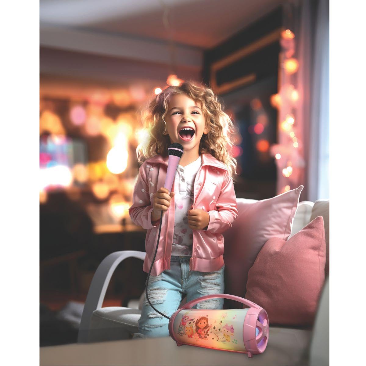 Lexibook, La casa delle bambole di Gabby, Altoparlante luminoso senza fili con microfono, suono stereo, funzione karaoke, porte USB e per schede SD, batteria ricaricabile, BTP585GDHZLXB