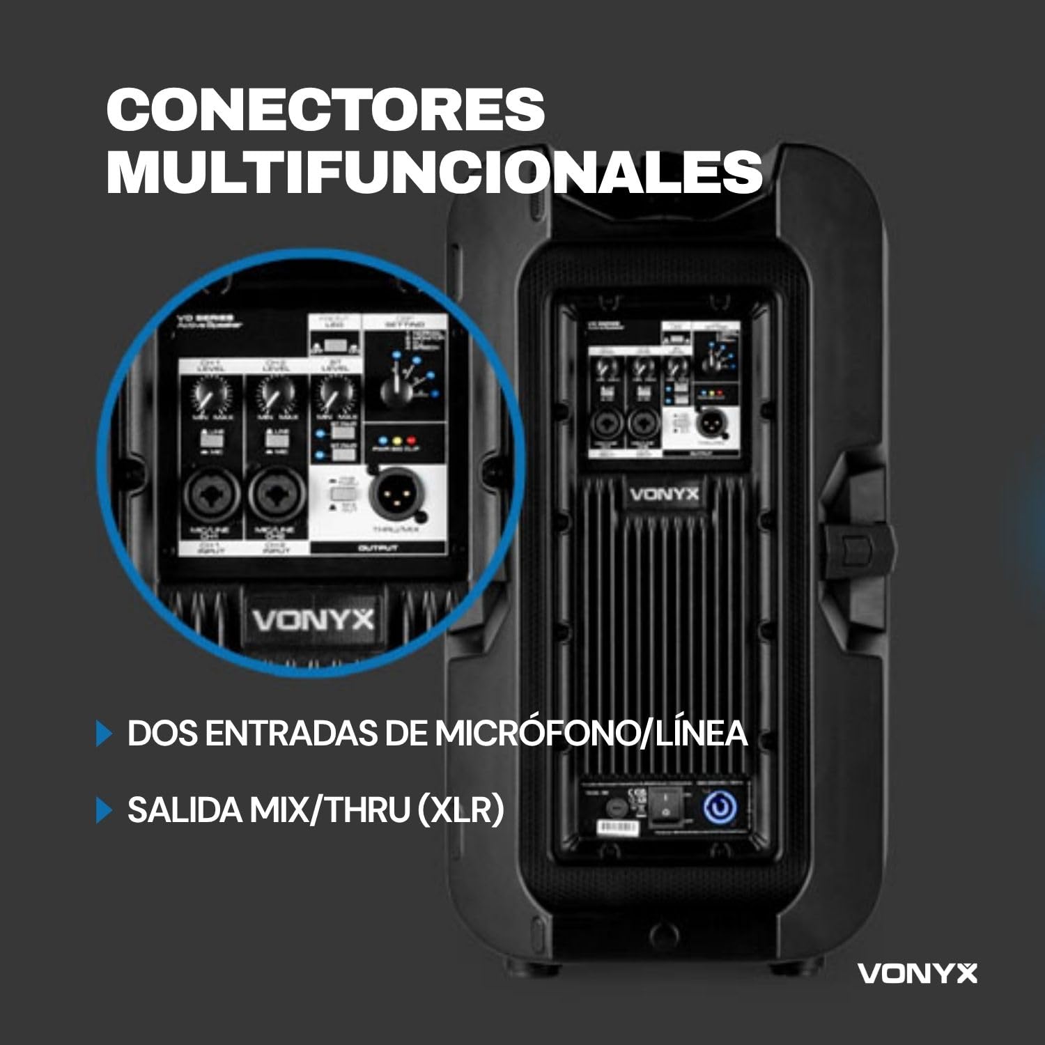 Vonyx VD712A – Altavoz Activo 800W Bluetooth 5.0 con DSP, TWS, biamplificado, Entrada XLR/Jack 6,3 mm, Salida XLR, Soporte 35 mm, Uso como Monitor o PA, para DJ Eventos Directo