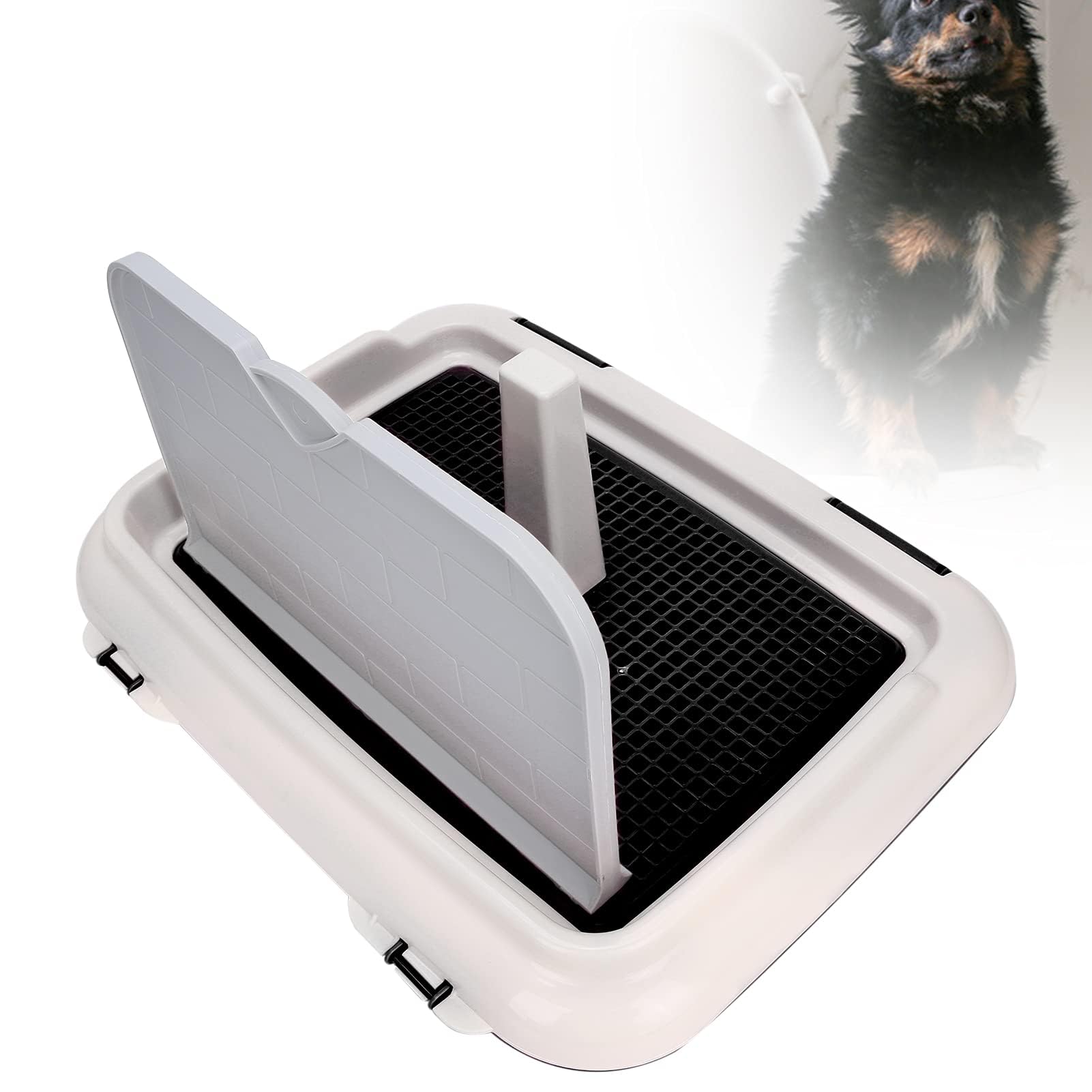 Qcwwy Hundetoilette, Indoor-Hundetöpfchen-Tablett für Hunde, Welpentraining, Toilette, Pee-Pads, Wohnung und Terrassentraining (Schwarz)