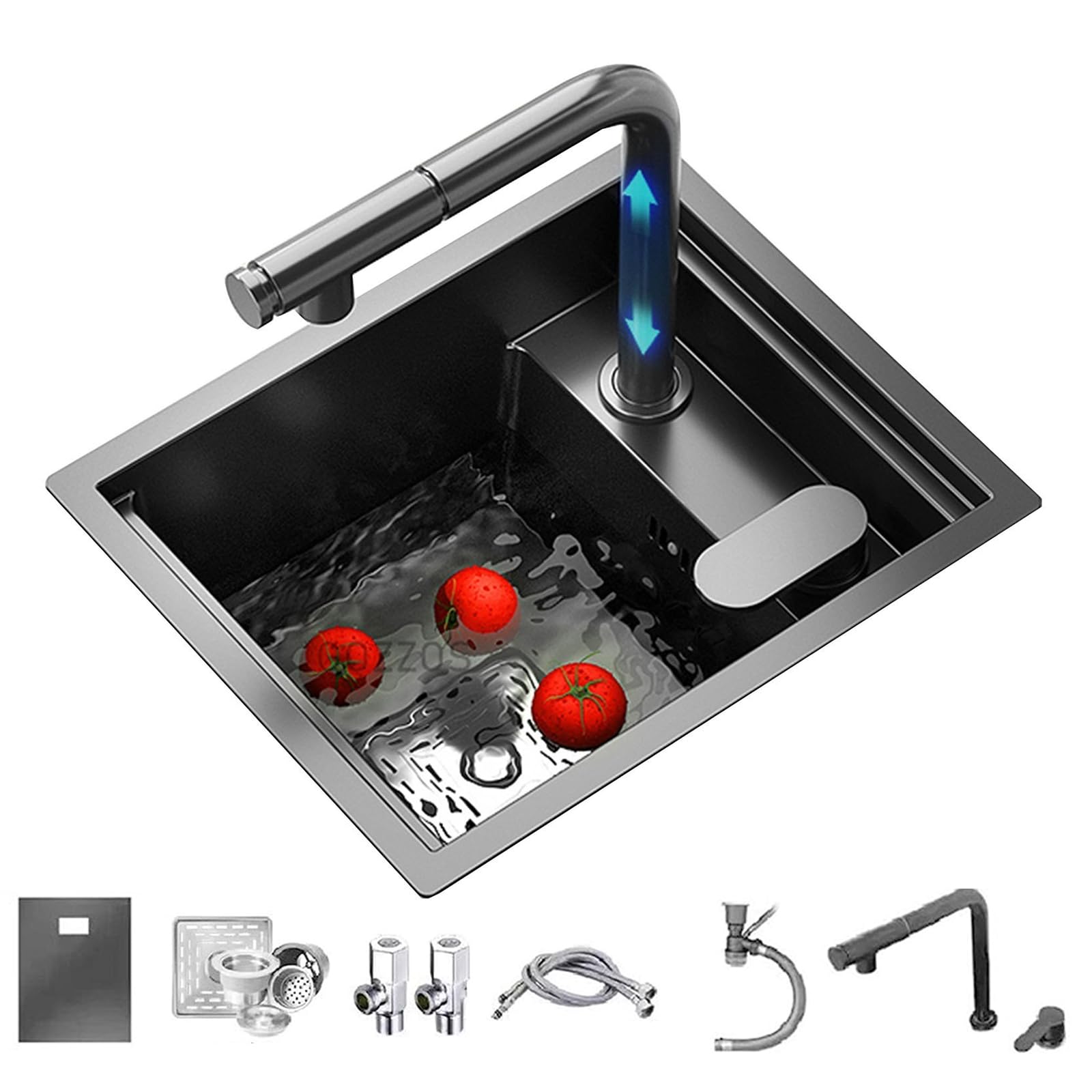 Stainless Steel Hidden Invisible Sink with Faucet/Cover, Single Slot Design– Compact Kitchen Bar RV Outdoor Coffee Shop Hotel Counter Basin for Hand Washing Vegetables(Sink+Faucet A,42 * 43 * 22cm)