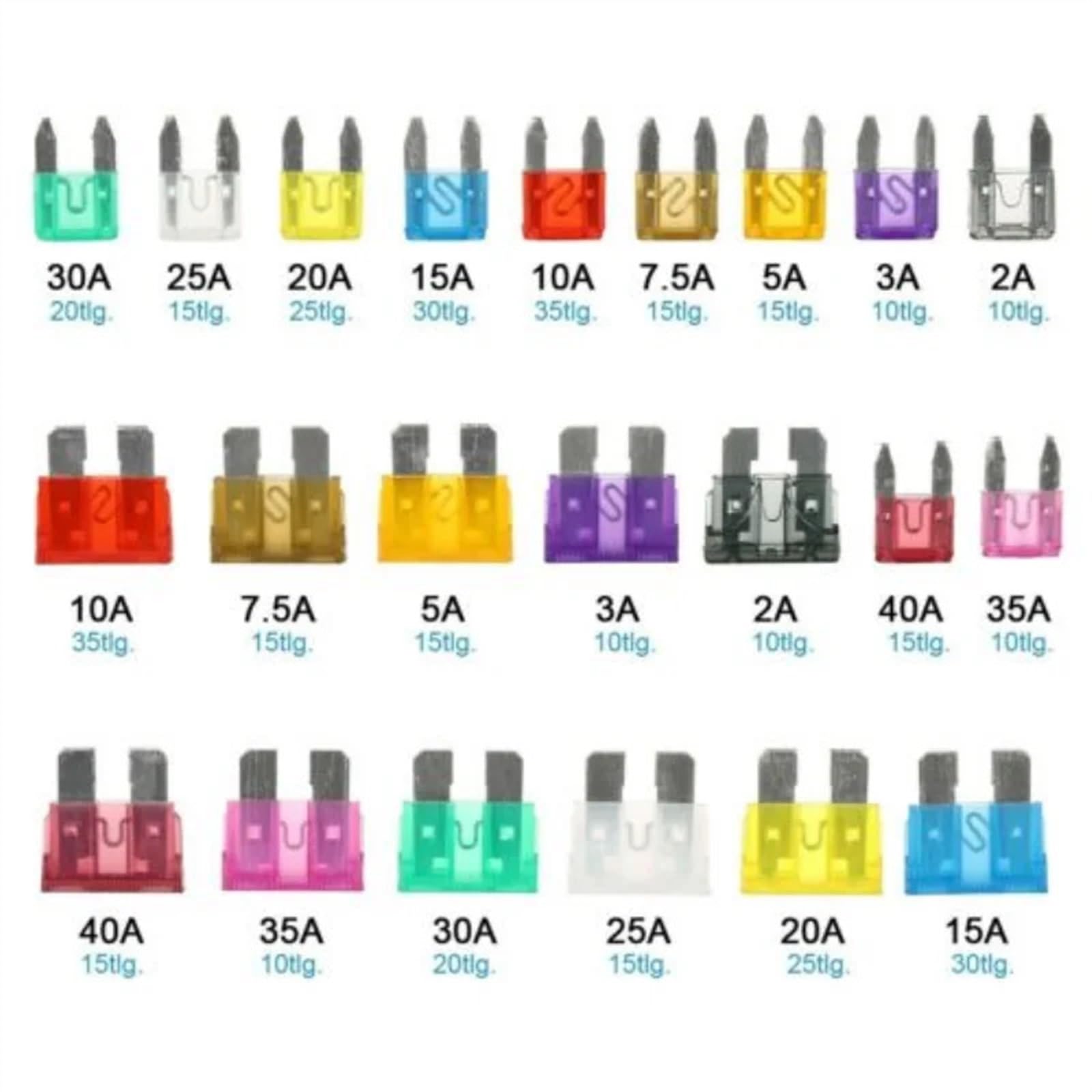 400 Uds. Surtido de cuchillas de fusibles for coche, juego de fusibles estándar/Mini de aluminio, kits surtidos for automóviles y camiones ATM APM + 1 Clip amarillo