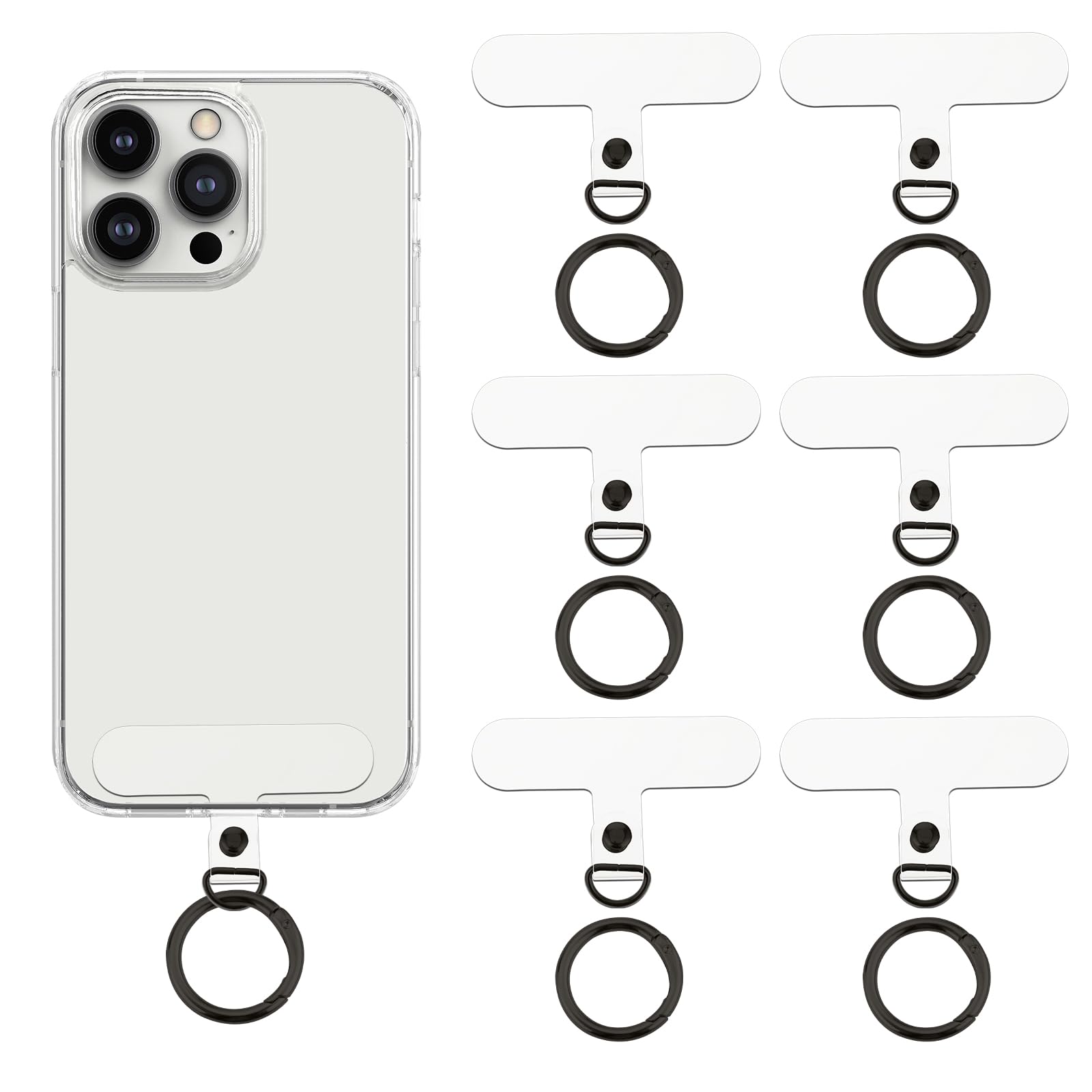 simarro 6Pcs Phone Lanyard Patch Pad with 6 Metal Spring Rings, Universal Phone Tether Tab Phone Strap Connector Multifunctional Mobile Phone Lanyard Patch for Most Cell Phones Cases(Gray)