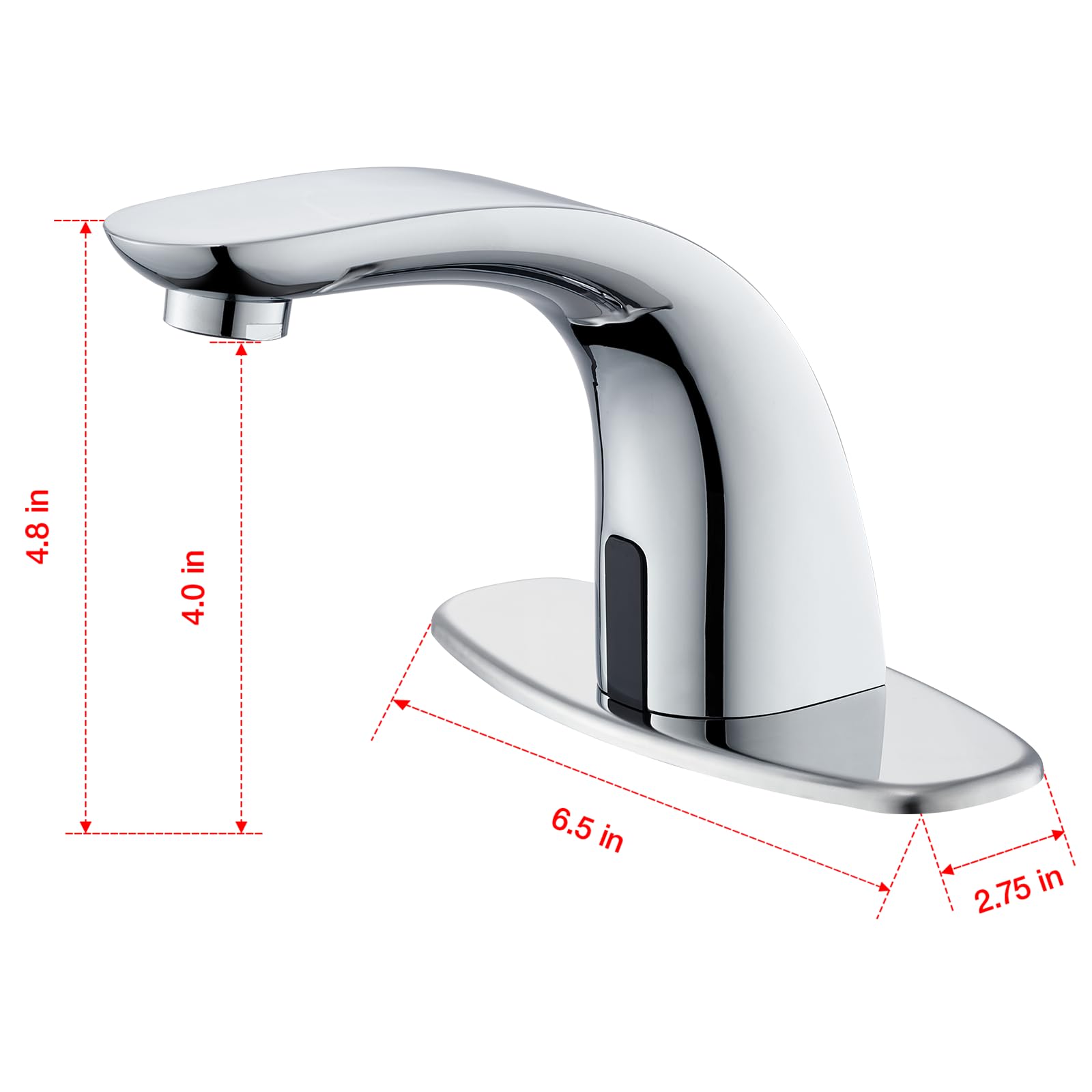 Charmingwater Grifo de lavabo de baño sin contacto, grifo de baño con sensor con tapa de agujero, apagado automático de agua, cromado