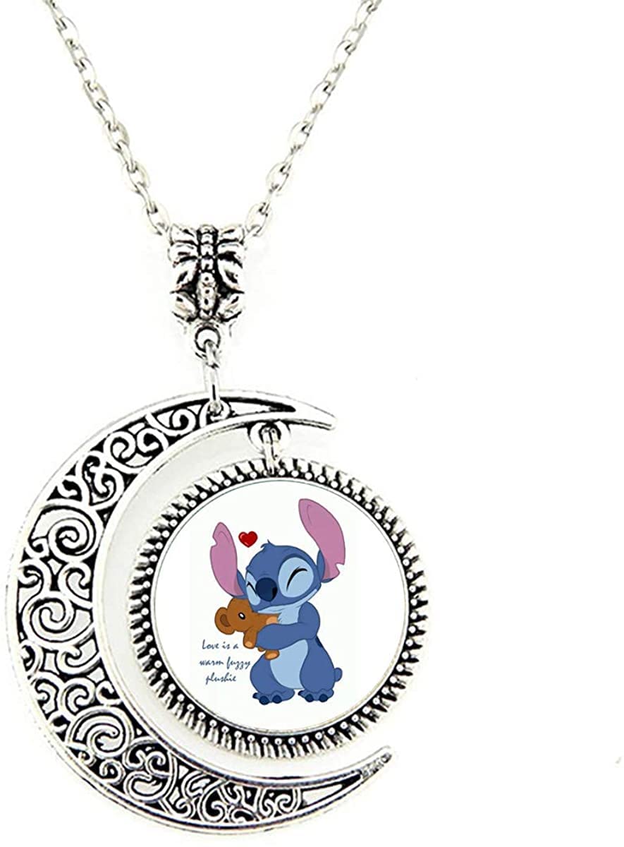 Moon Pendant Sittch & Bear Love Is a Warm Fuzzy Plushie Charm Crescent 银色 Necklace Jewelry Gift