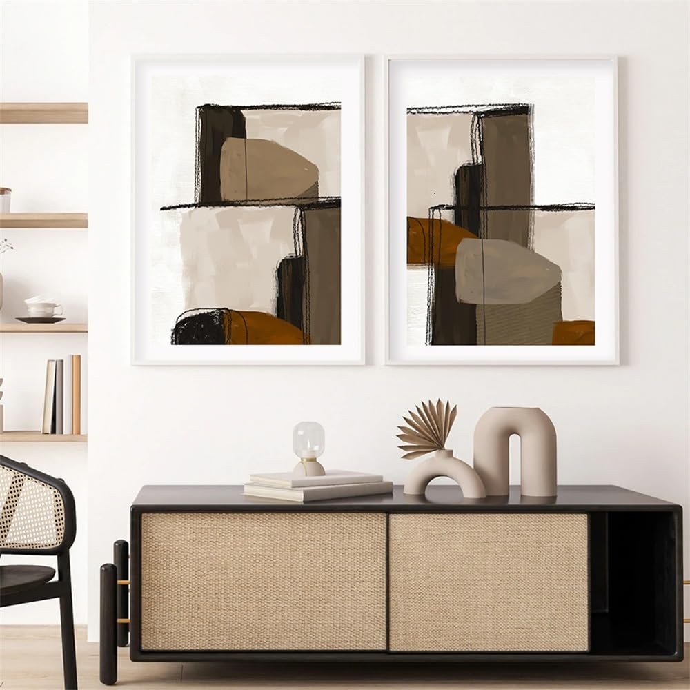 WBYZAC 2 Pieces-Abstract Earthy Neutral Tones Brush Mid Century Modern Posters Wall Art Canvas Painting Print Pictures Living Room Kitchen Office Gallery Decor-50 * 70cm (No Frame)