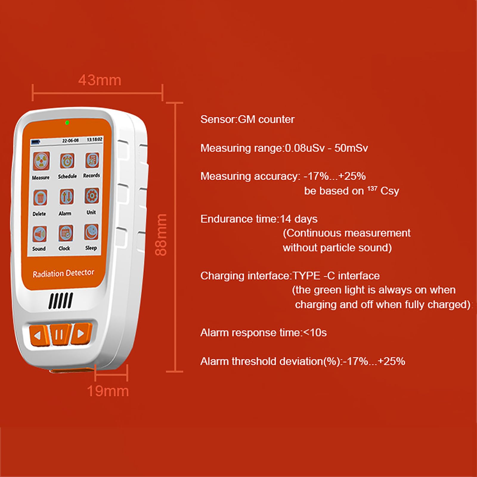 Dosímetro De Radiación Personal, Mini Monitor De Radiación Profesional Probador Radiactivo Digital Con Alarma De Luz De Sonido Y Pantalla Grande Digital, Para Radiación De Piedra / X, Y, Medida Radial
