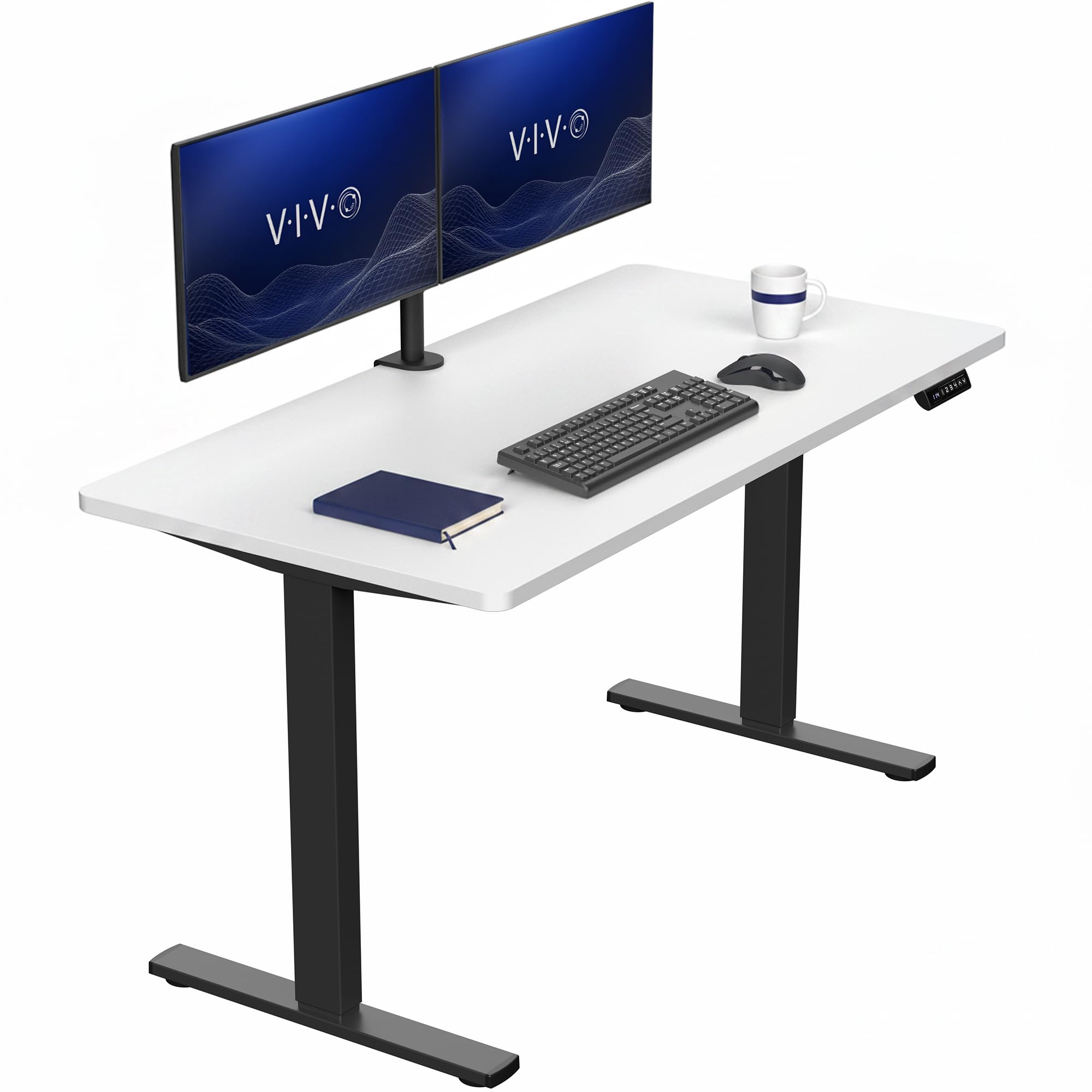 VIVO White 55 x 28 in Standing Desk, DESK-KIT-1B55W | Electric, Holds 220 lbs, Sit Stand Up, Height Adjustable, Solid One-Piece Table Top, Memory Presets, 1B Series, Black Frame