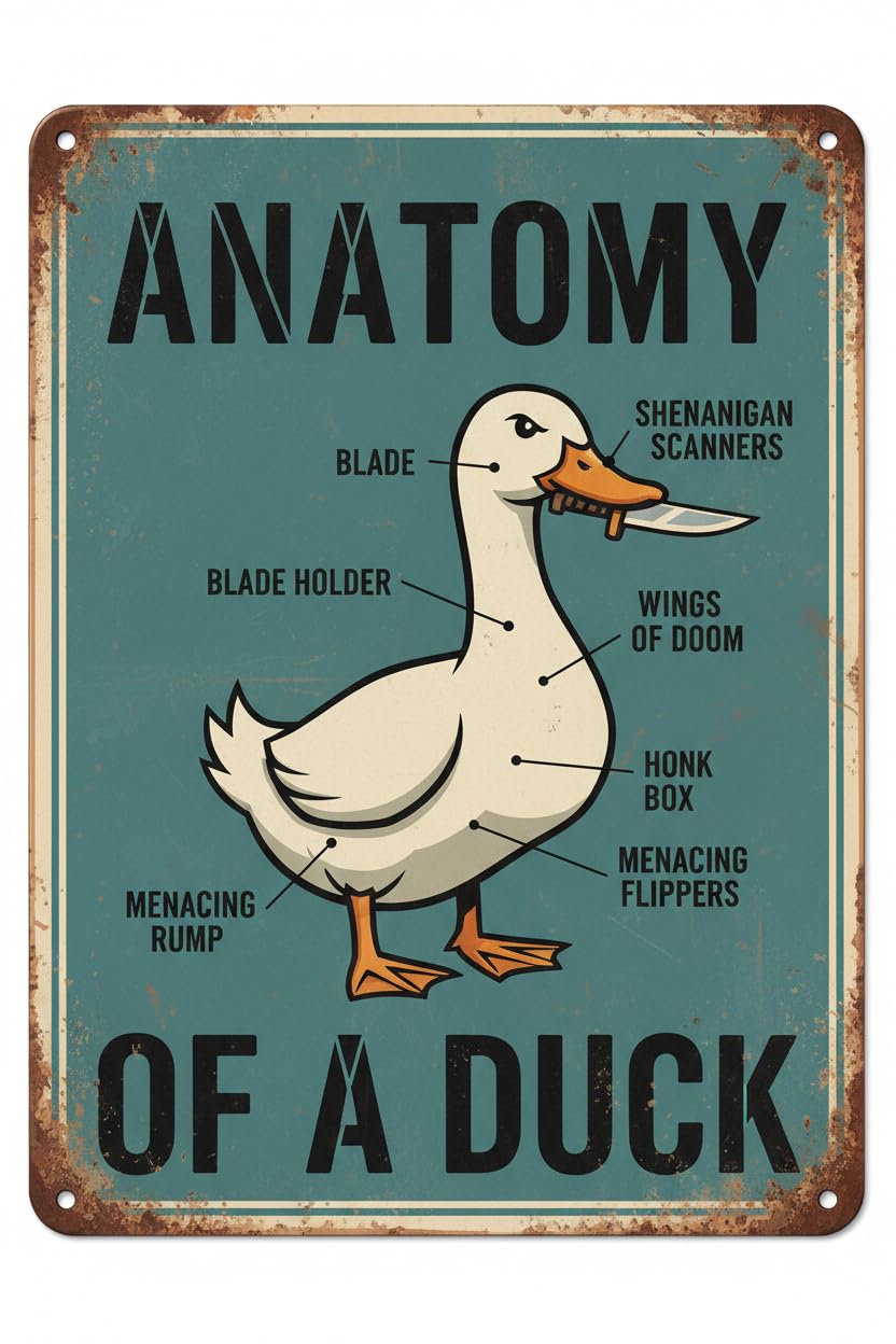 Anatomy Of A Duck Retro Tin Sign, 8x12 Inch Kitchen