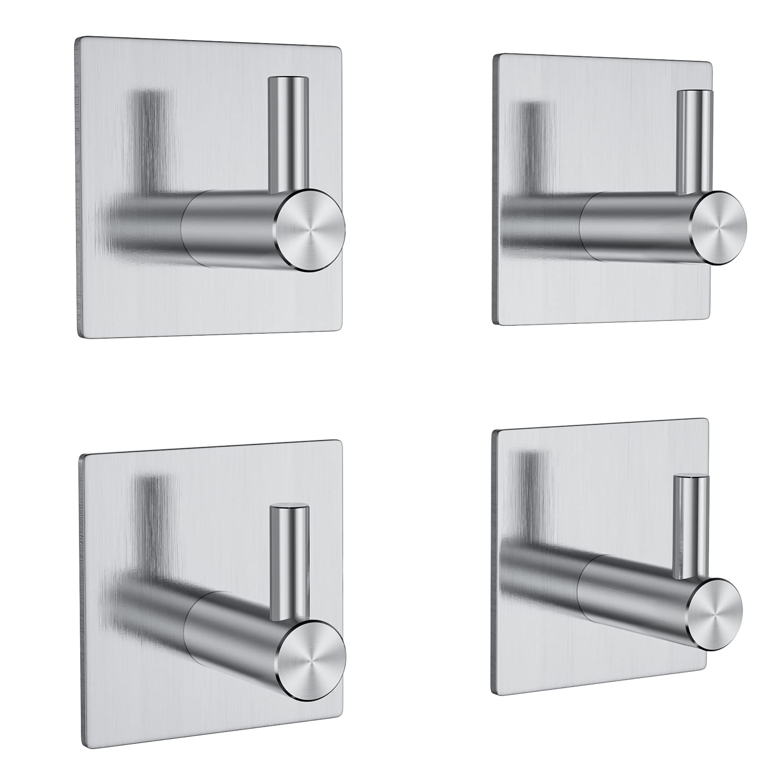 EmpavaBAS01 Towel Hooks Adhesive Wall Hooks - 4 Pack Robe Coat Hook Rack Damage Free Hanging Hooks with Self Adhesive Tapes Stainless Steel Heavy Duty Holder for Bathroom Bedroom Kitchen, Silver