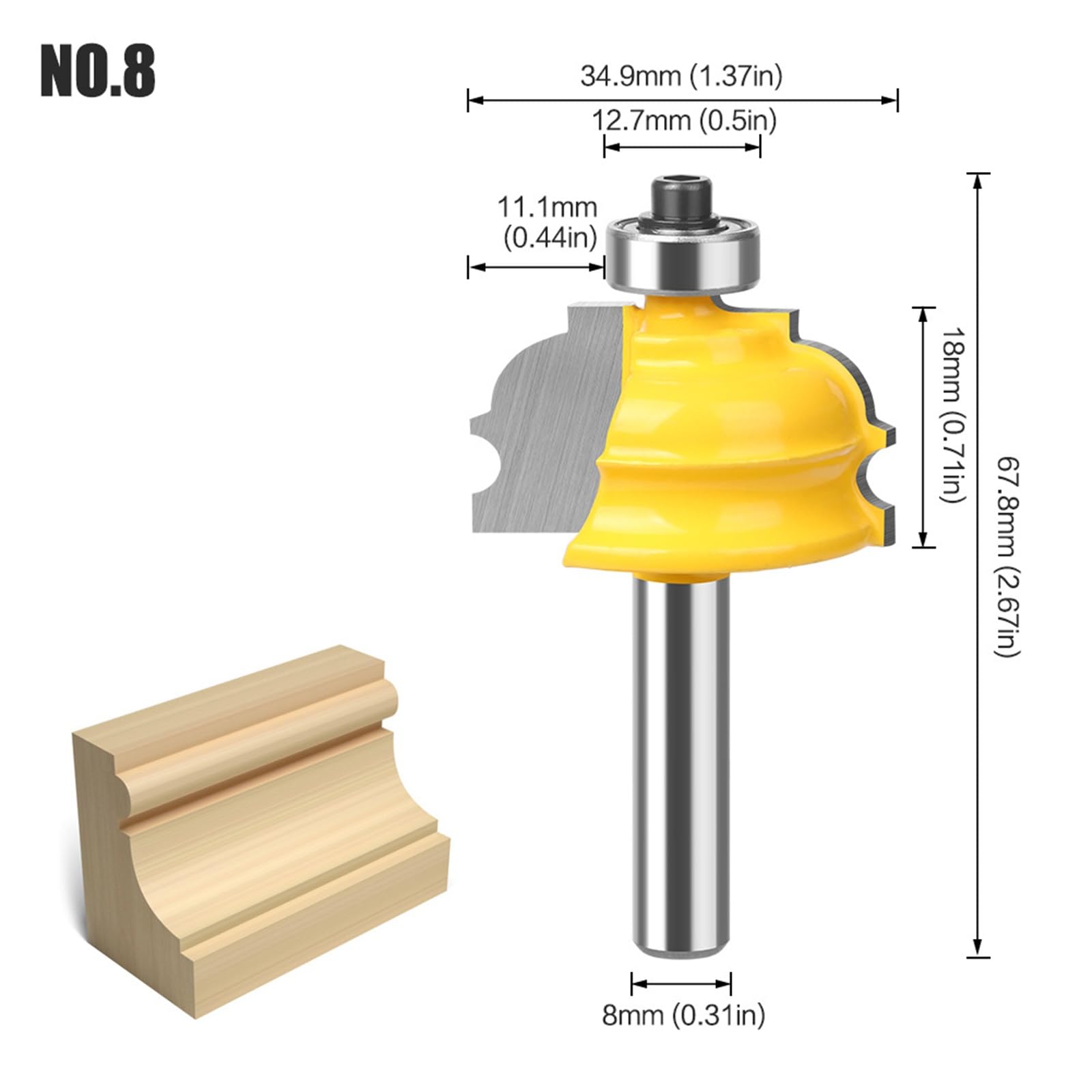 MACHSWON Architectural Molding Router Bit 8mm Shank 34.9mm Cut Diameter 18mm Cut Length Tongue and Groove Router Bits Ball Bearing Fish Shaped Slotting Woodworking Milling Router Cutter Tool - Image 2