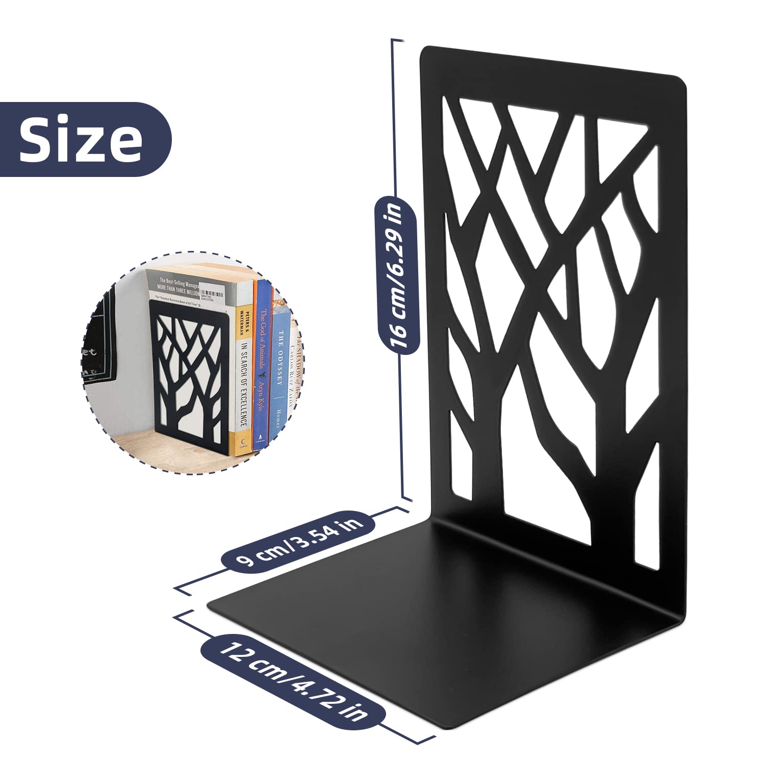 Mgood Metal Book Ends, 1 Pair Black Non-Skid No-Rusting Bookends for Shelves Unique Design Stoppers for Home Office, Library - Image 2