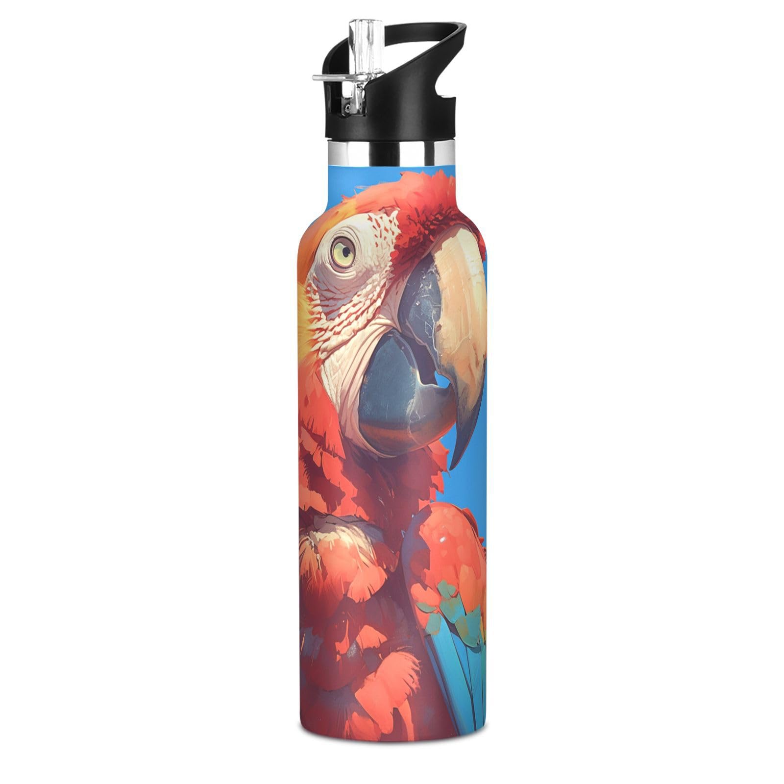 Kaaviyo Boys Pattern Red Parrot Staring Bright Water Bottle Stainless Steel Jug Insulated Vacuum Cup For Girls(600Ml)