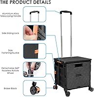 Vista 2 de SELORSS Carrito plegable portátil plegable con ruedas, cesta de mano rodante, carrito para profesores con tapa, resistente al desgaste, rueda