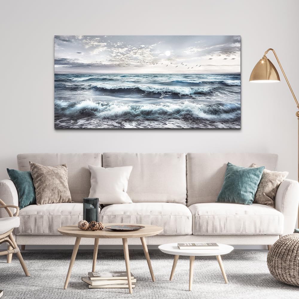 QIYILEXWART Large Wall Decor For Living Room Canvas Wall Art For Office Wall Decorations For Bedroom Watercolour Paintings Ocean Waves Picture Aesthetic Home Decor Ready To Hang