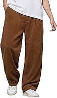 Heyfanee Men's Baggy Corduroy Pants - Vintage Loose Fit Wide Leg Casual Streetwear Trousers with Belt Loops