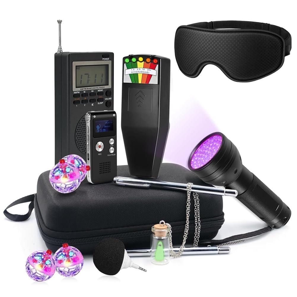 Jnchdghwa As Shown Ghost Kit(14 In 1) Emf/Evp Recorder, Uv Flashlight, Dowsing Rods, Hand Held Radio, Cat Balls For Paranormal Investigations