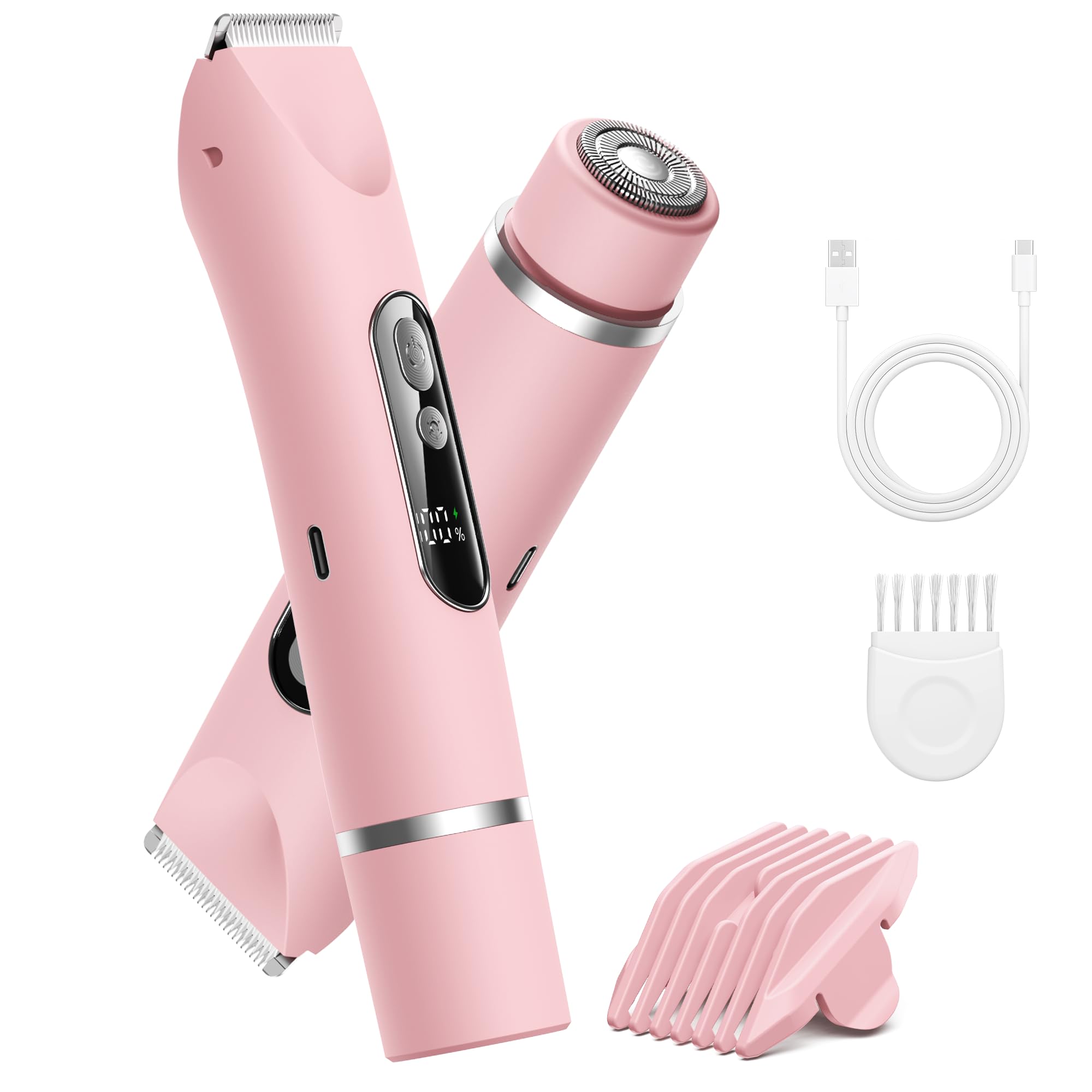 Bikini Trimmer Women, POPYES 2026 Upgrade Painless Electric Razor & Body Hair Shaver, Wet & Dry Waterproof for Shower Use, 2in1 Head with LED, USB Rechargeable with Cable, for Bikini Line, Legs, Underarms, Travel & Home Care for Valentine's Day Gift - Pink