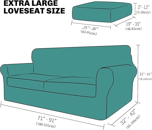 Miniatura 6 de YEMYHOM Fundas de sofá de 3 piezas para sofá de 2 cojines, funda de sofá de alta elasticidad con fundas de cojín de asiento extra grandes, fundas