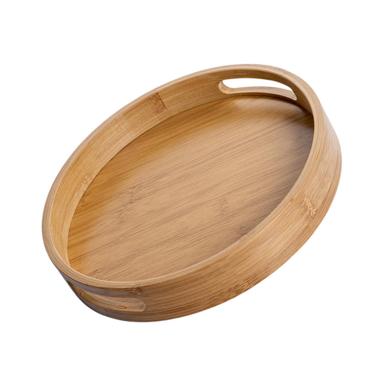 UTHCLO Bamboo Food Display Round Bread Plate Handle Multi-use Snack and Fruit Tray