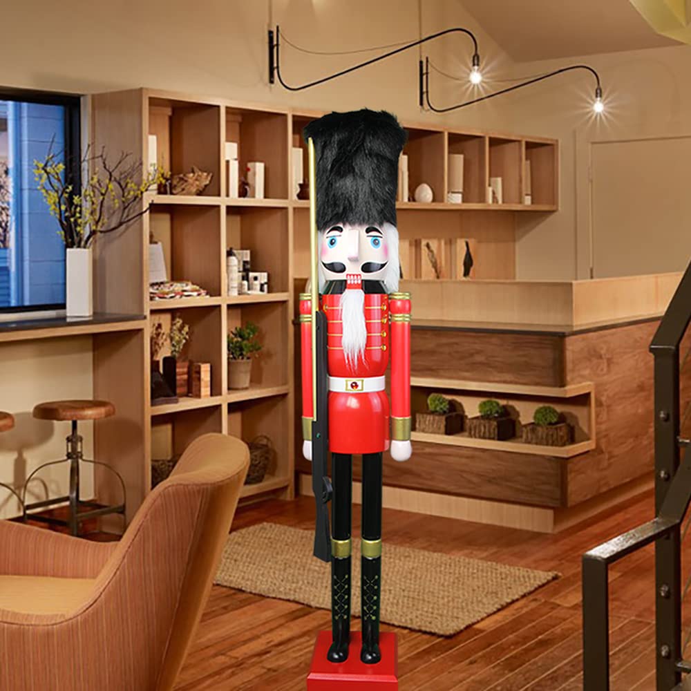 CDL 120 Cm De Hauteur Rouge De Noël En Bois Casse-Noisette Roi Ornement Sur Support Peut Contenir Doré Sceptre Pour Intérieur Ou Extérieur De Noël/Commercial Décoration K03