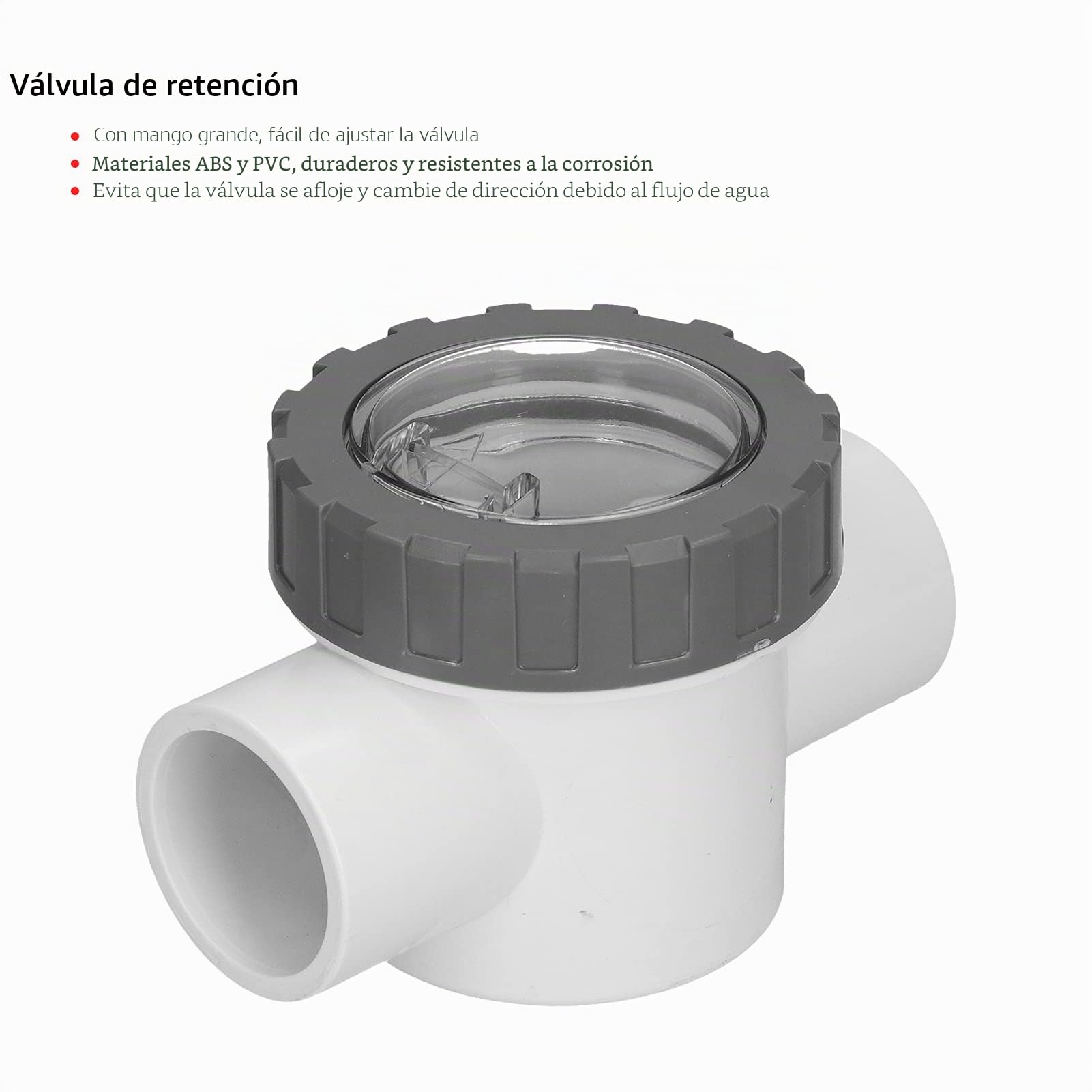 Válvula Antiretorno para Piscina 50mm, Válvula de Retención de Seguridad de PVC con Lente Transparente, valva No Retorno Agua para Sistemas de Filtración de Piscinas y Spa (V50-1A)