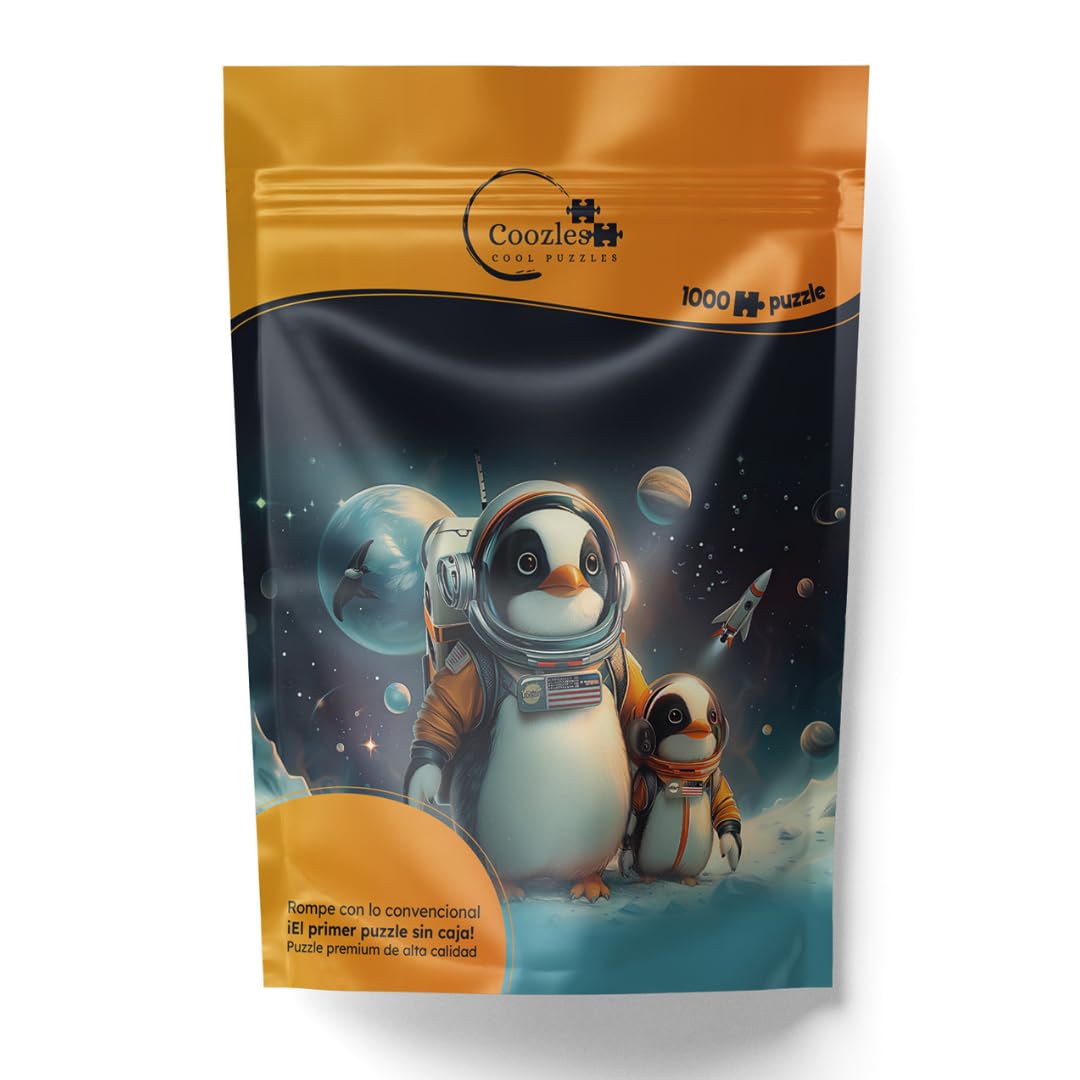 Coozles | Puzzle de 1000 Piezas para Adultos | Diseño Exclusivo Creado con Inteligencia Artificial | Incluye Fotoguía | A Partir de 14 años | Puzzle Pingüinos astronautas