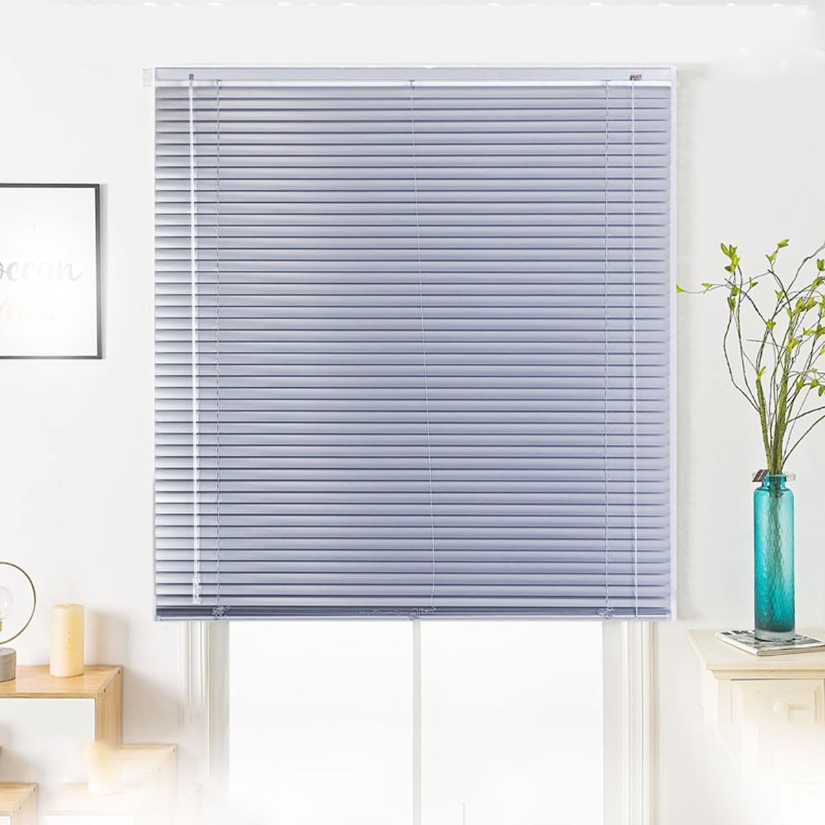Photo 1 of ***STOCK PHOTO FOR REFERENCE ONLY***Aluminum Blinds Metal Slat Venetian Blind Horizontal Window Blinds Shades Windows Curtain Window Blinds Cordless 1" Slat Light Filtering(Gray)