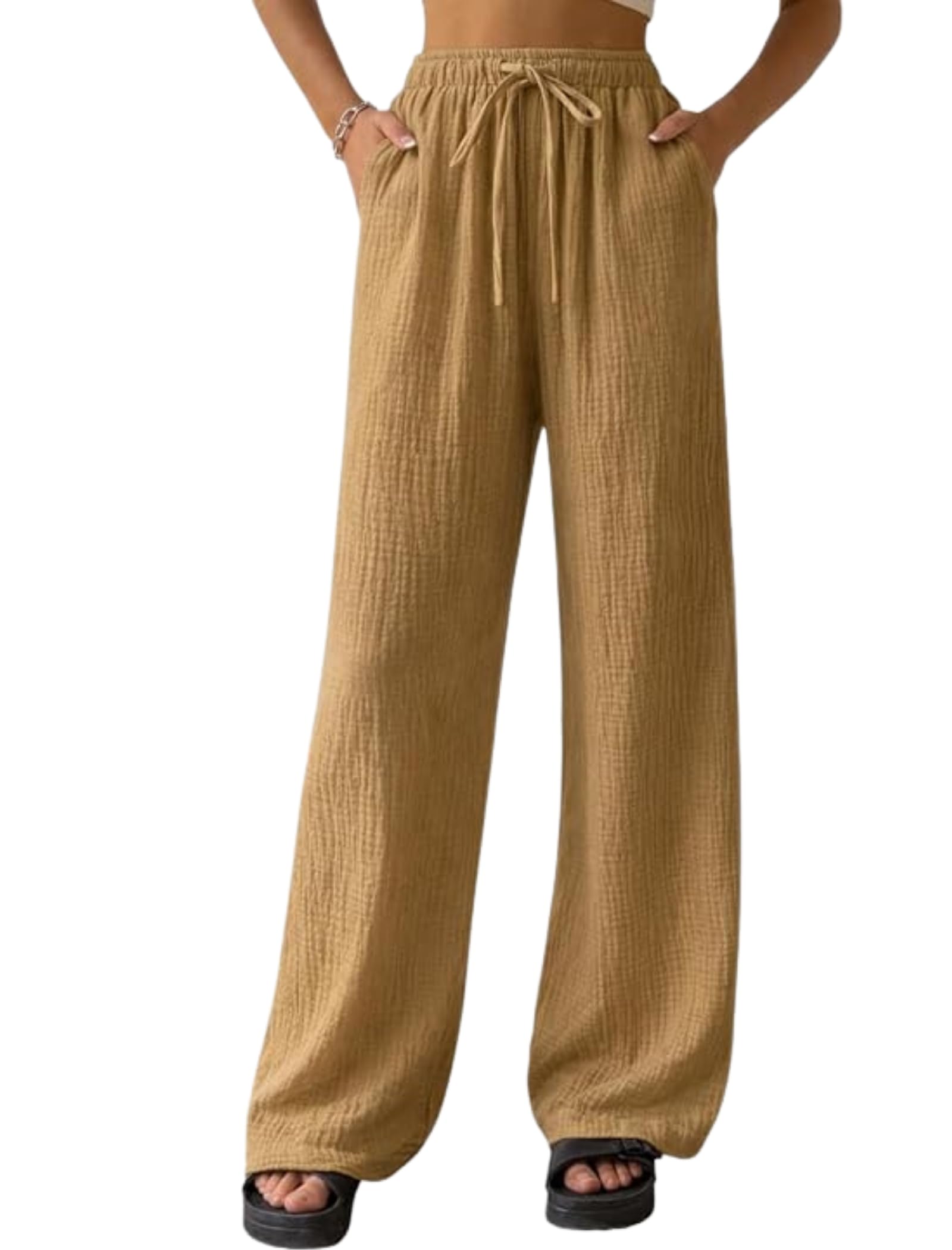 High Waist Polycotton Baggy Trouser for Women | Flared Korean Style Trousers for Woman | Straight Loose Fit Bottom Wear for Women's | Woman Cotton Casual Pant for Travel, Summer & College-image-34