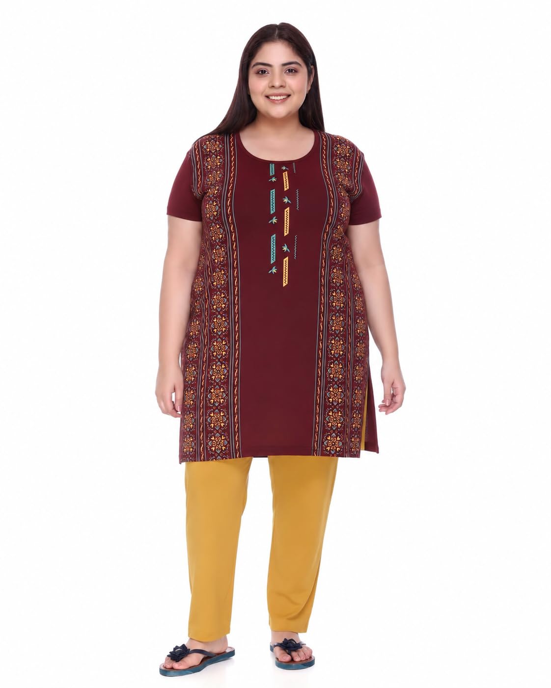 Women's Plus Size Printed Cotton Long-Line T-Shirt with Pocket-image-11