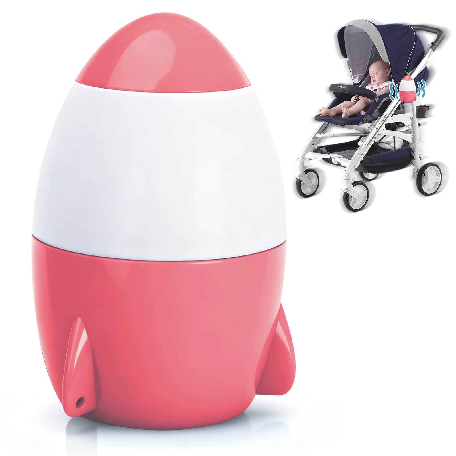 TUWEIPAIKE Rechargeable Portable Baby Stroller Rocker, Hands-Free Vibrating Soother with 5-Speed Adjustment and 40-Minute Timer, Gently Rocks Any Stroller, Pram, or Pushchair (Pinkish White)