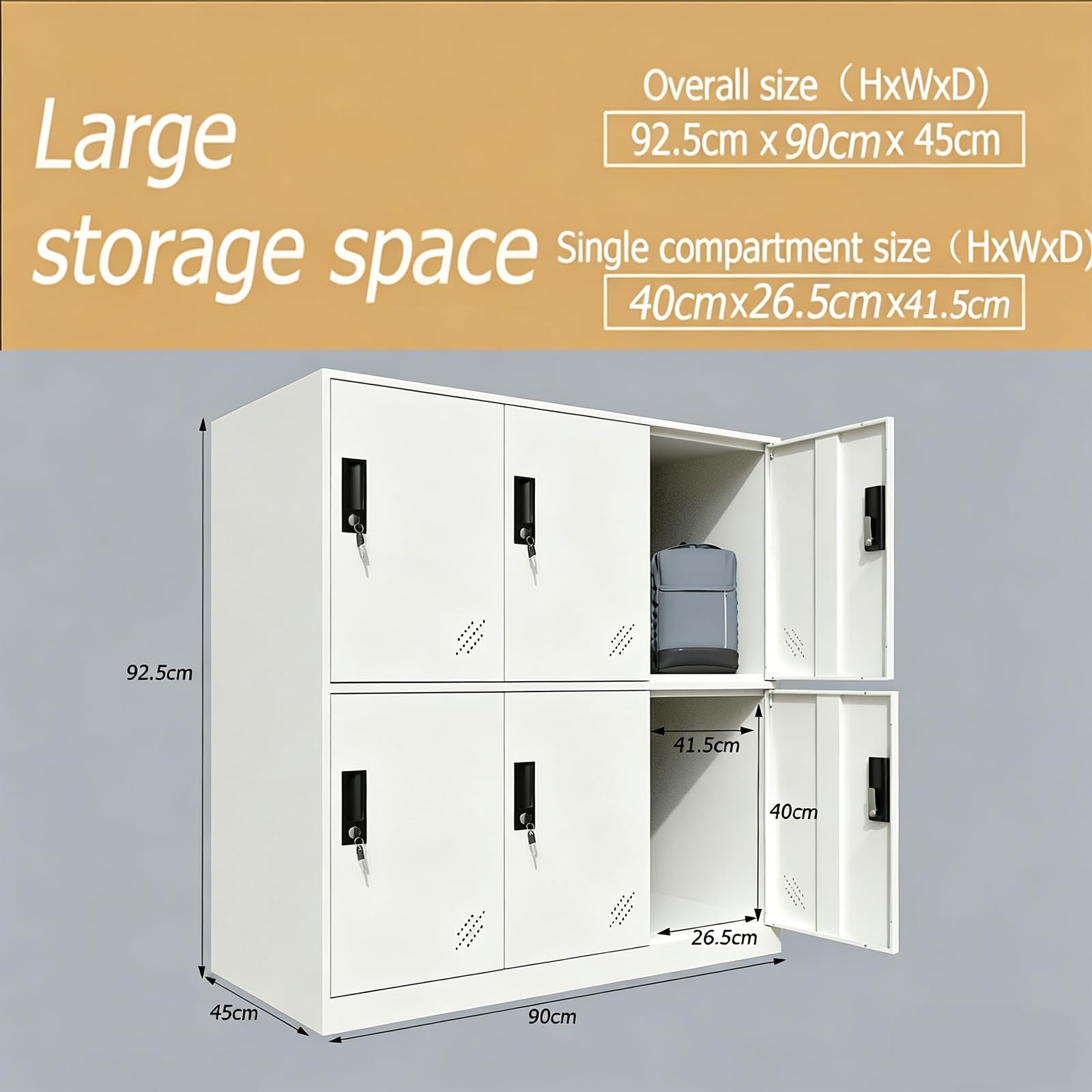 MECOLOR Büroschrank Metall Schließfach 6 Tür Lagerung Organizer Full White