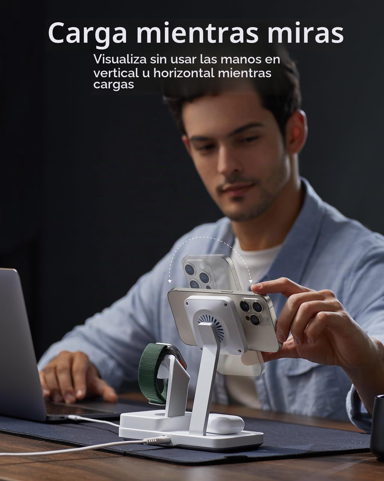 ESR Estación de Carga GAN 6en1 100 W + CryoBoost, Compatible Soporte de Cargador MagSafe, Cargador Inalámbrico Magnético iPhone 15/14/13/1