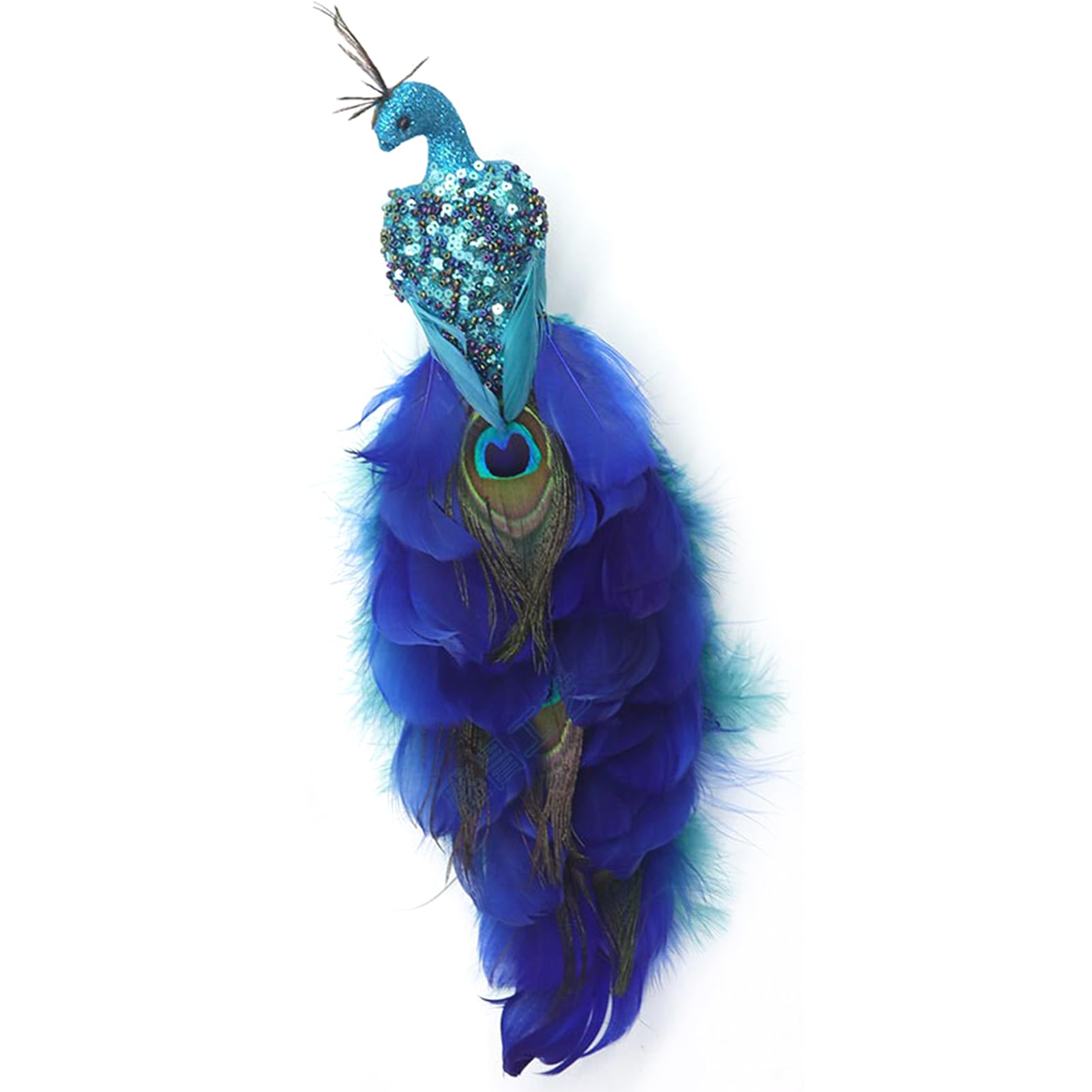 Blue Peacock Christmas Ornaments Simulation Peacock Christmas Decorations Blue Feathers Peacock Decor Christmas Long Tail Feathers Peacock Clip Ornament for Xtmas Tree (1pcs blue)