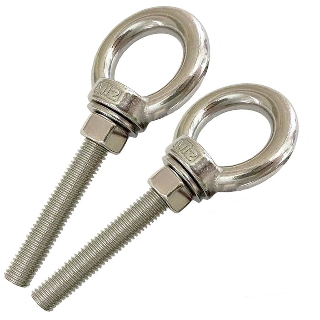 AIVOOF 304 Stainless Steel Shoulder Eye Bolts, 2 PCS M12 Heavy Duty Eye Bolt Lifting Ring 80mm Threaded Eyebolt with Nuts and Flat Washers Muti-Function for Indoor Outdoor (M12*80)